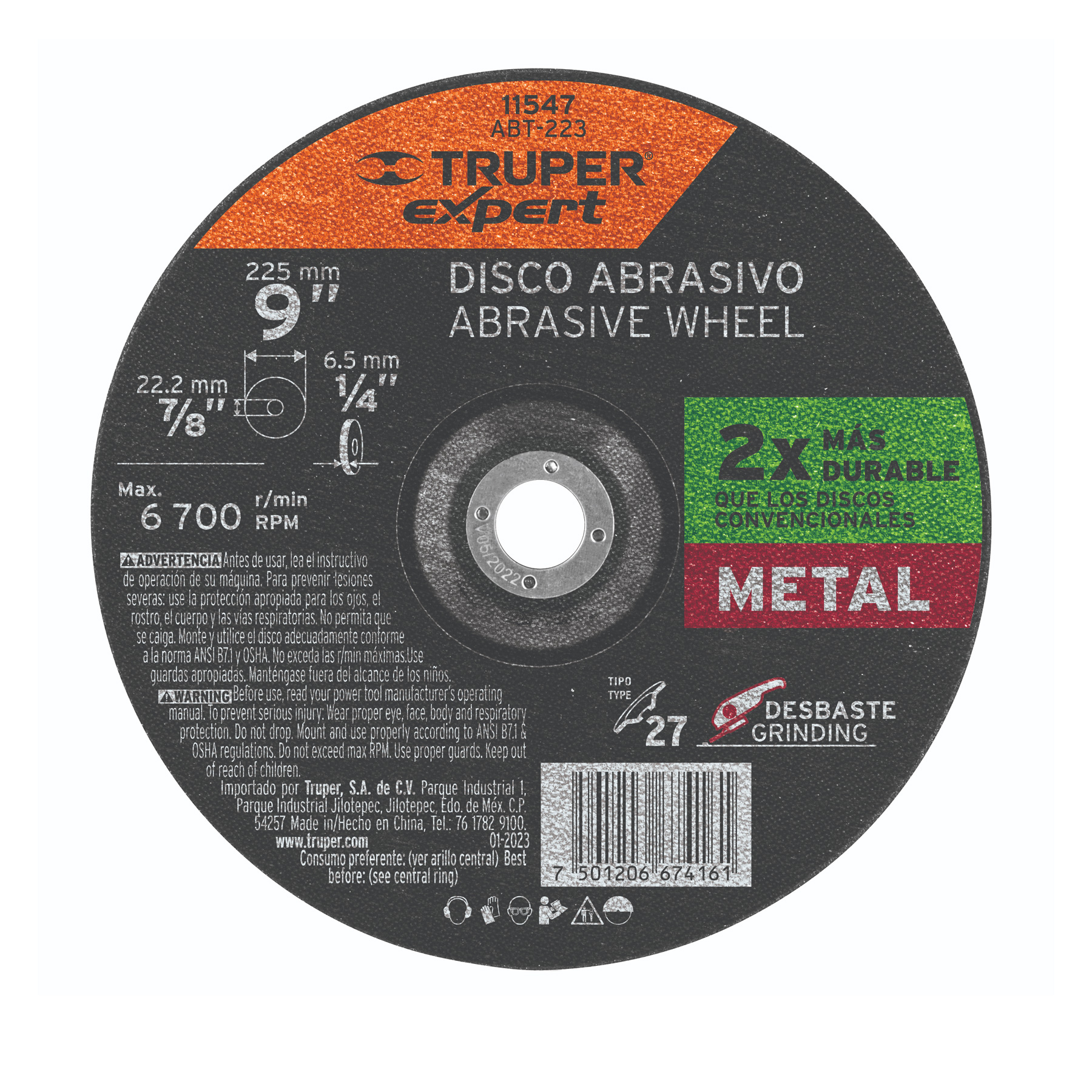 DISCO TIPO 27 DE 9' X 6.4 MM DESBASTE DE METAL, EXPERT