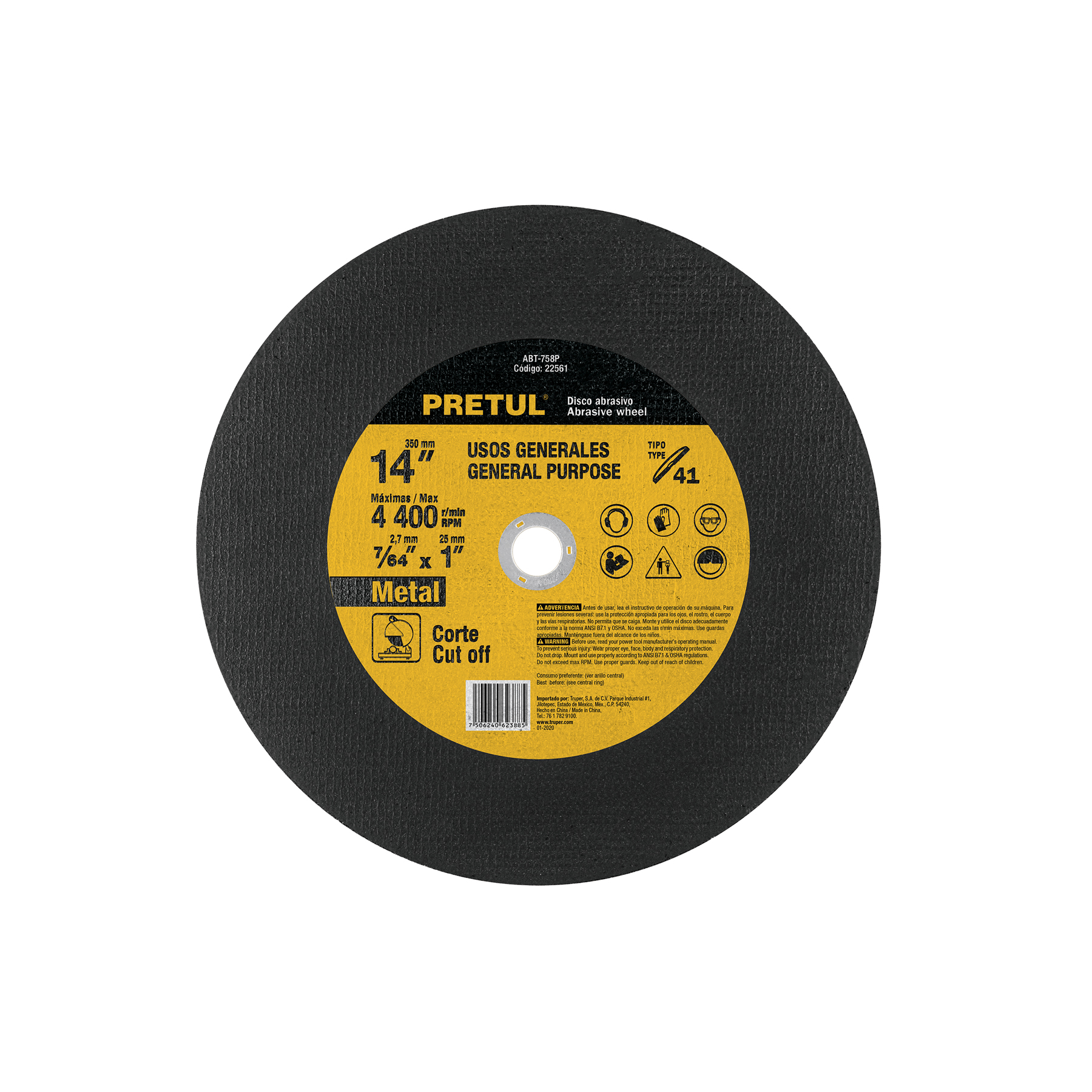 DISCO TIPO 41 DE 14' X 2.8 MM PARA CORTE DE METAL, PRETUL