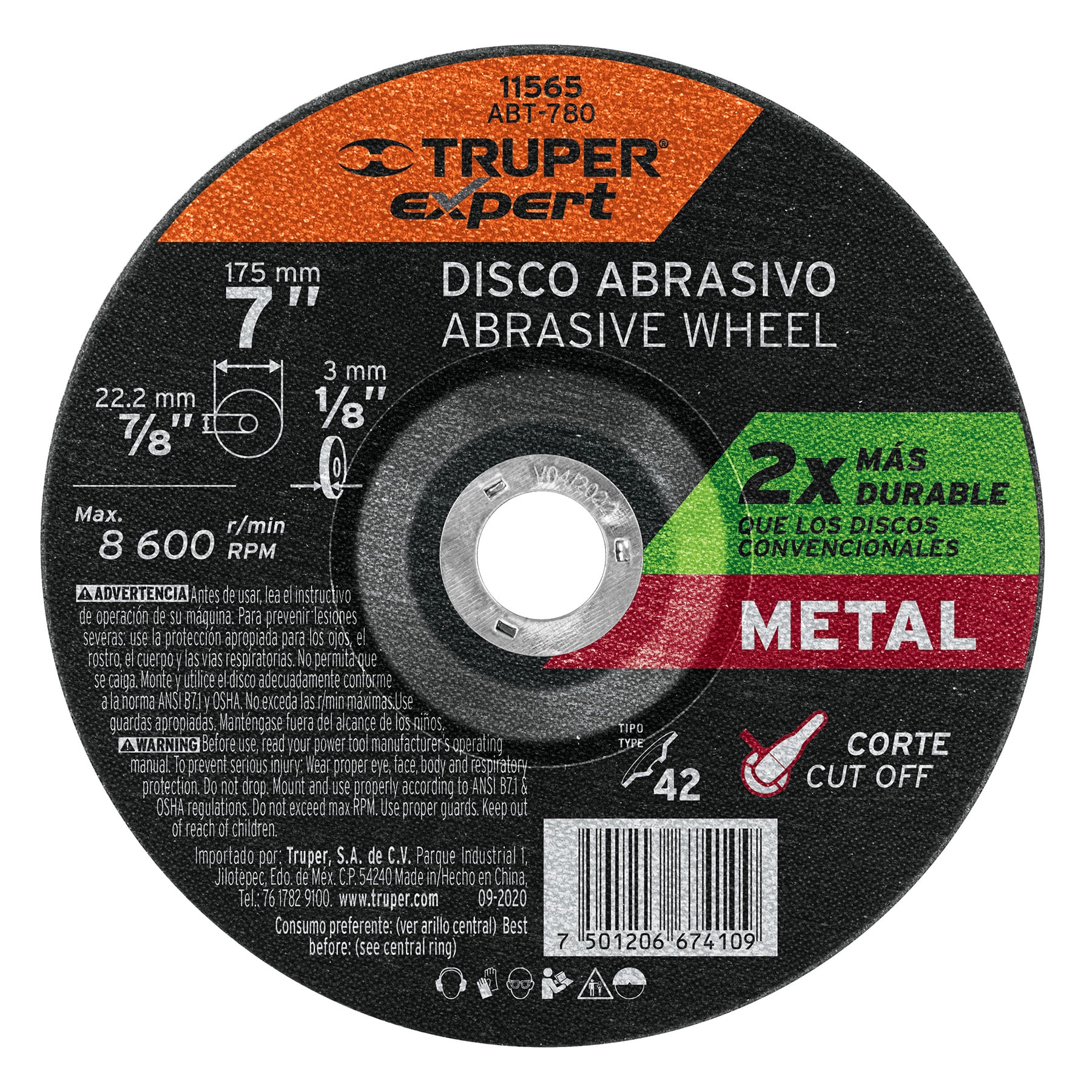 DISCO TIPO 42 DE 7' X 3.2 MM CORTE METAL, TRUPER EXPERT