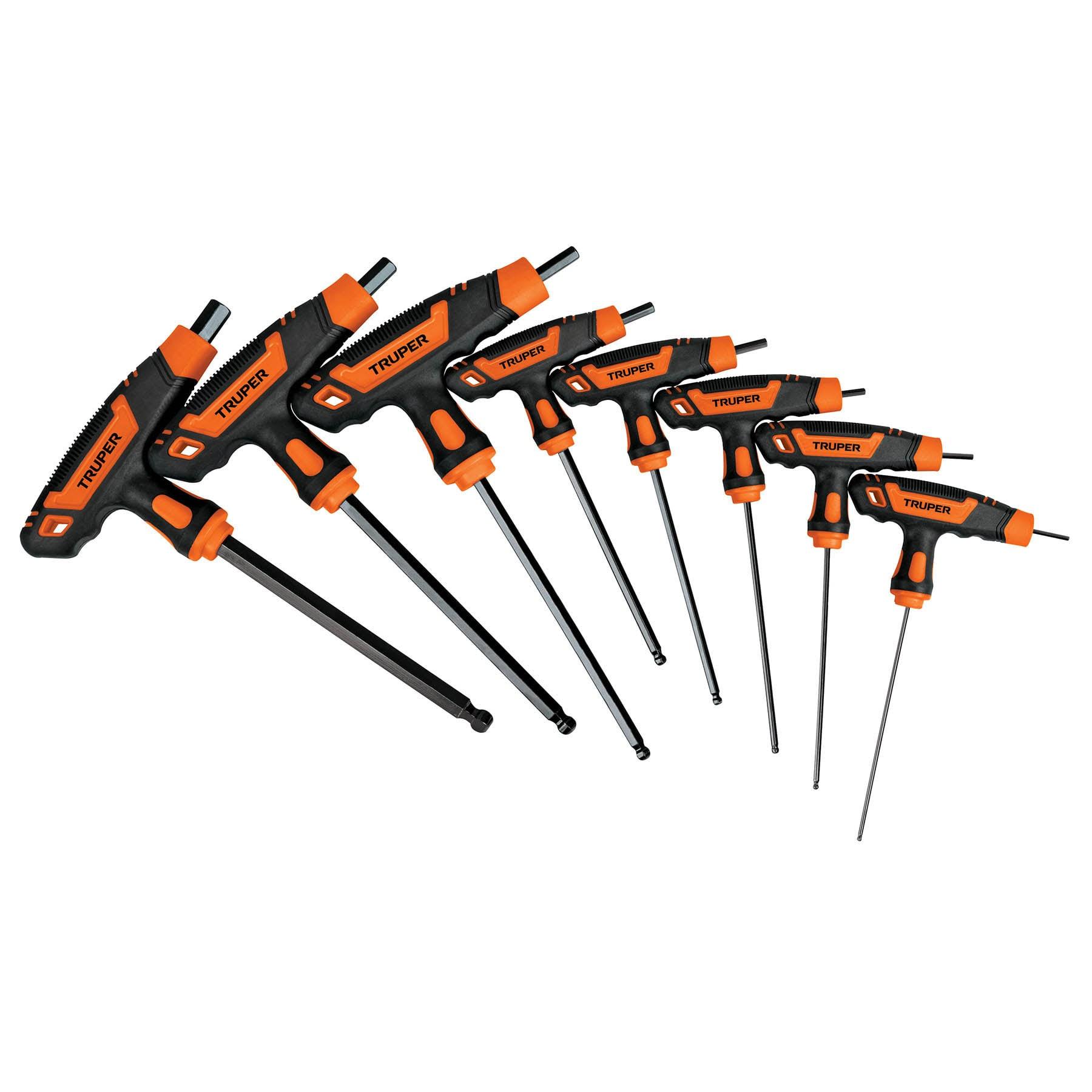 JUEGO 8 LLAVES ALLEN STD EXTRALARGAS MANGO T, PUNTA DE BOLA