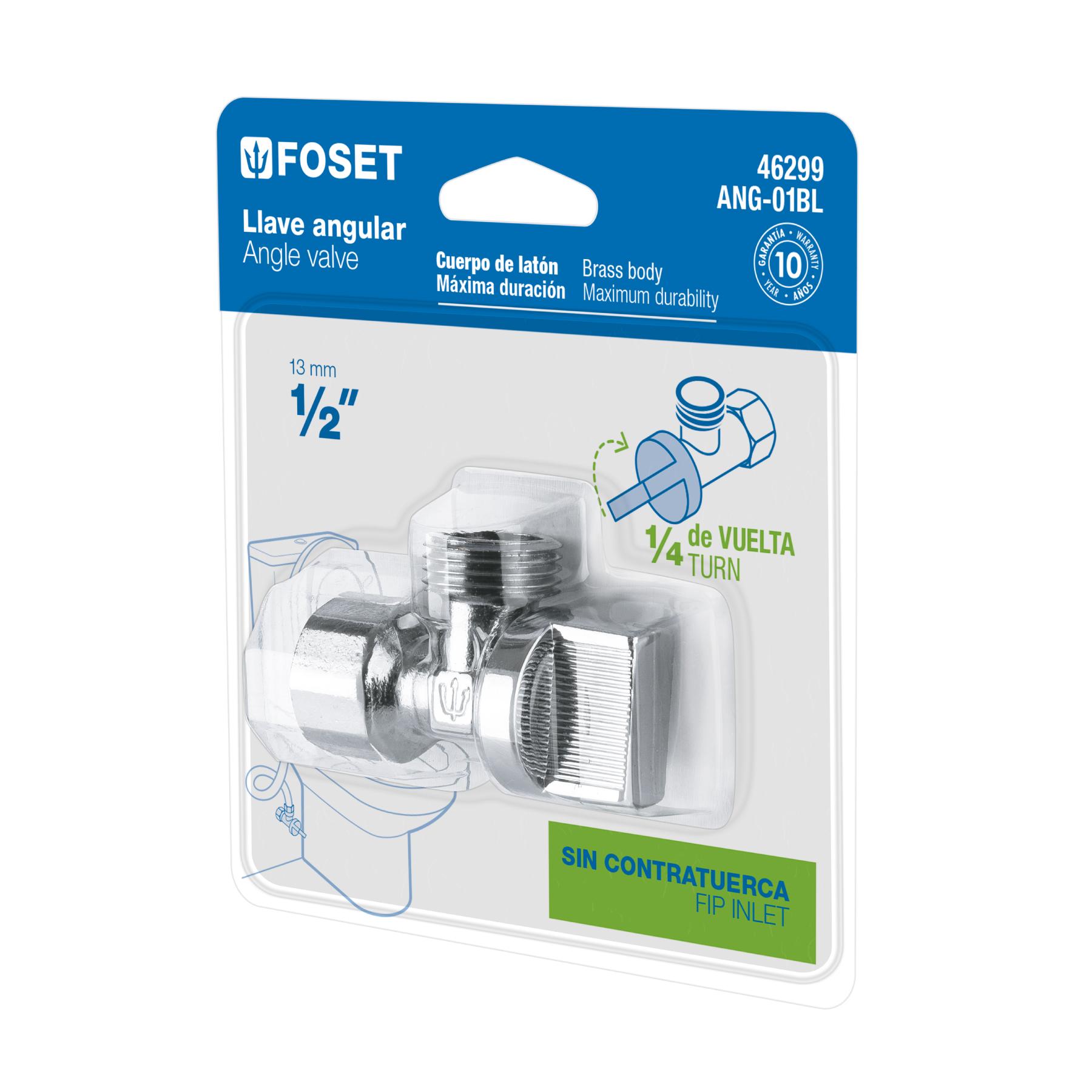 LLAVE ANGULAR 1/2' X 1/2', 1/4 DE VUELTA, BLÍSTER, FOSET