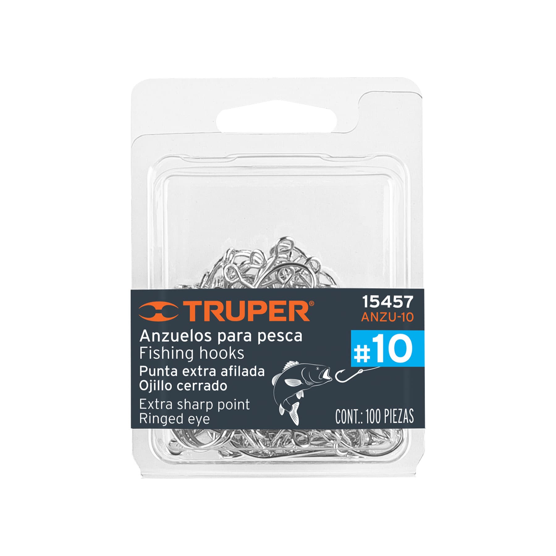 BLÍSTER CON 100 ANZUELOS PARA PESCA # 10, TRUPER