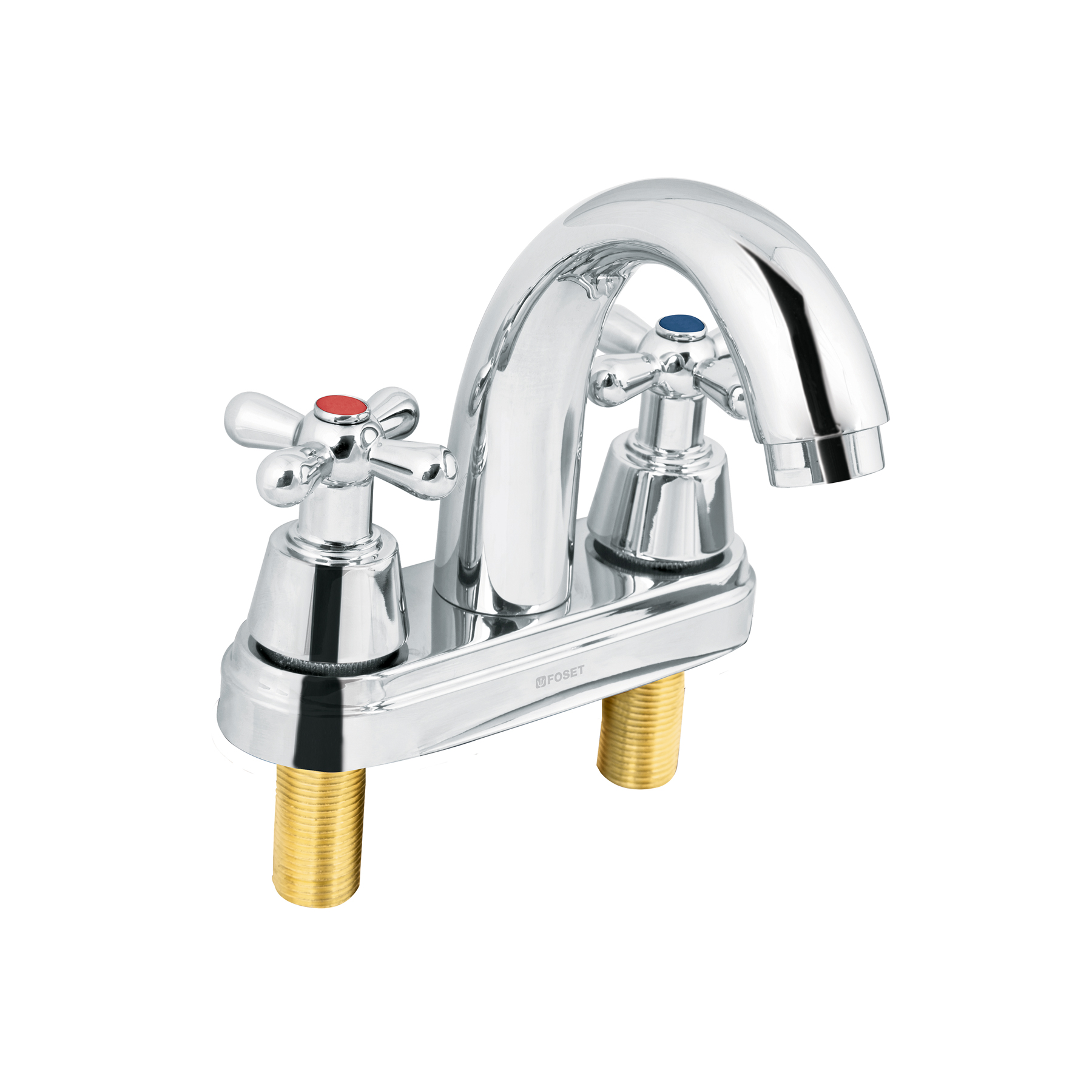 MEZCLADORA CROMO 4' PARA LAVABO, NARIZ CURVA, CRUCETA, AQUA