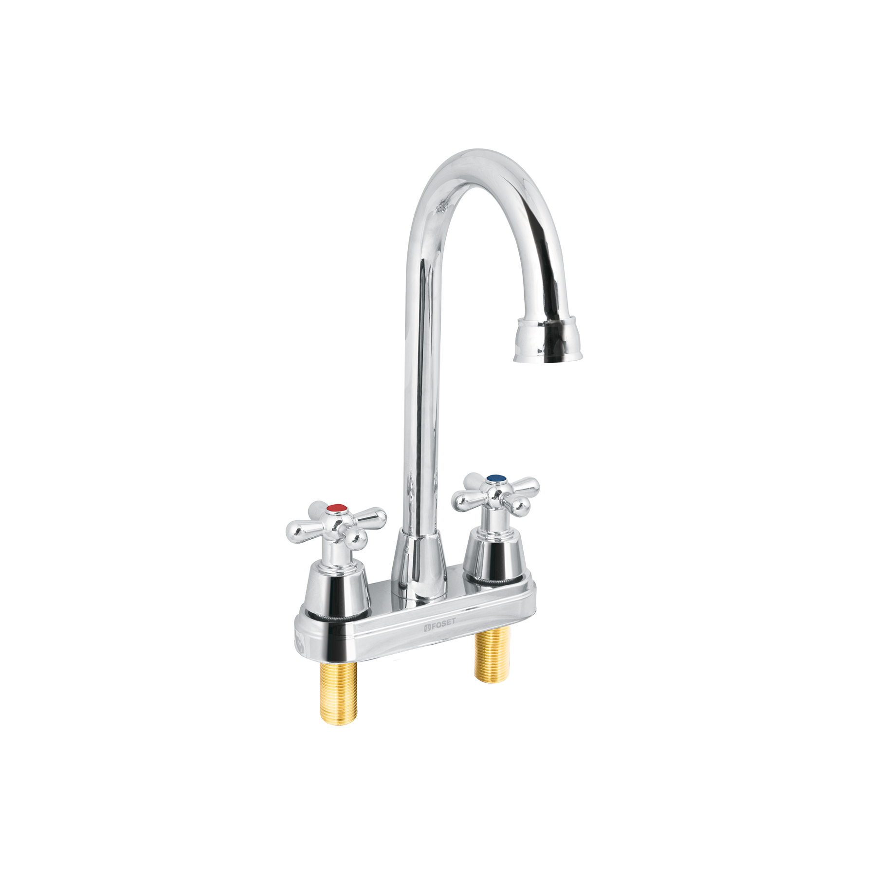 MEZCLADORA CROMO 4' PARA LAVABO, CUELLO BAR, CRUCETA, AQUA