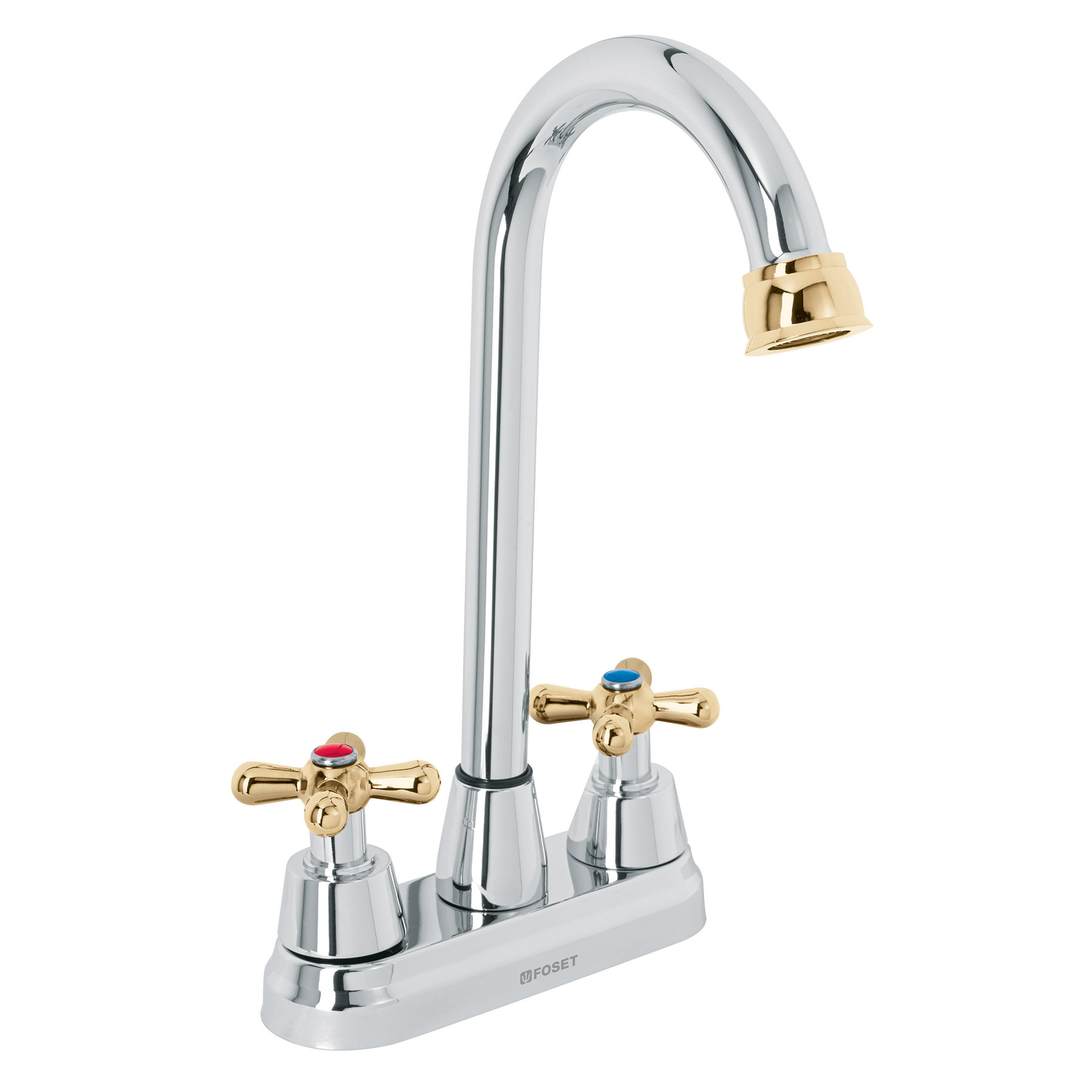 MEZCLADORA CROMO-ORO 4' P/LAVABO, TIPO BAR, CRUCETA, AQUA