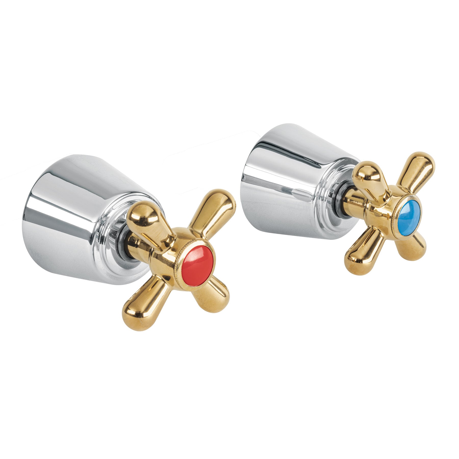 JUEGO DE 2 MANERALES GRANDES, CRUCETA, CROMO-ORO, FOSET AQUA