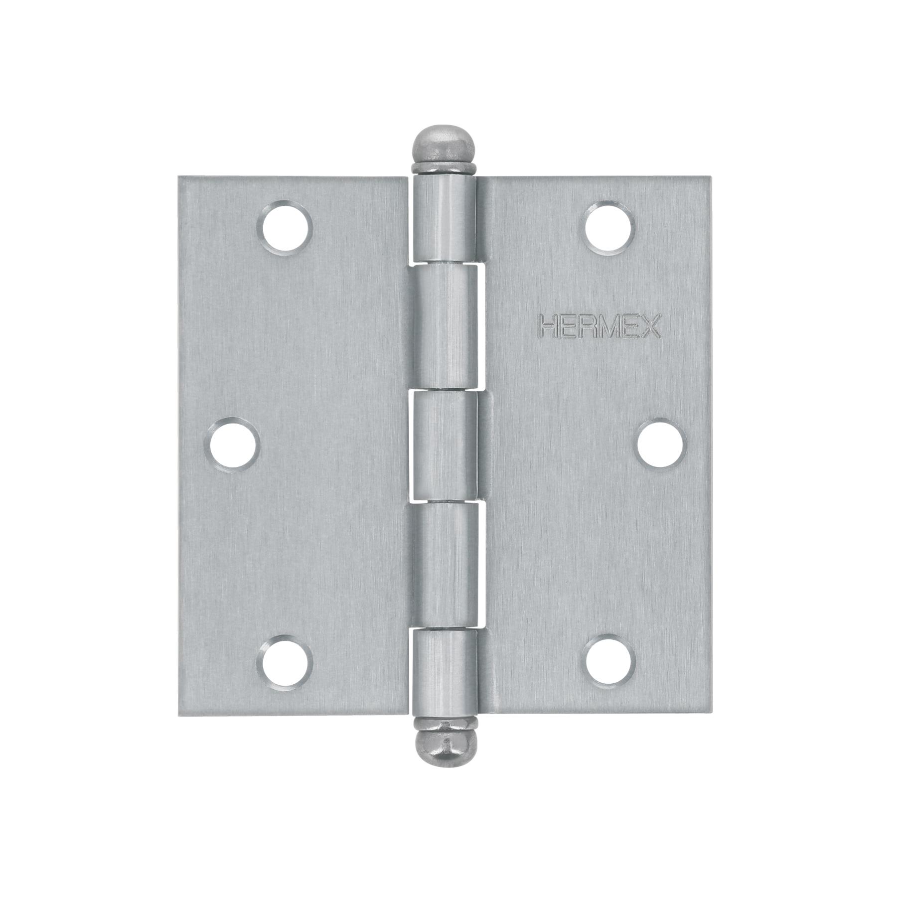 BISAGRA CUADRADA 3-1/2', CROMO MATE, CABEZA REDONDA, HERMEX