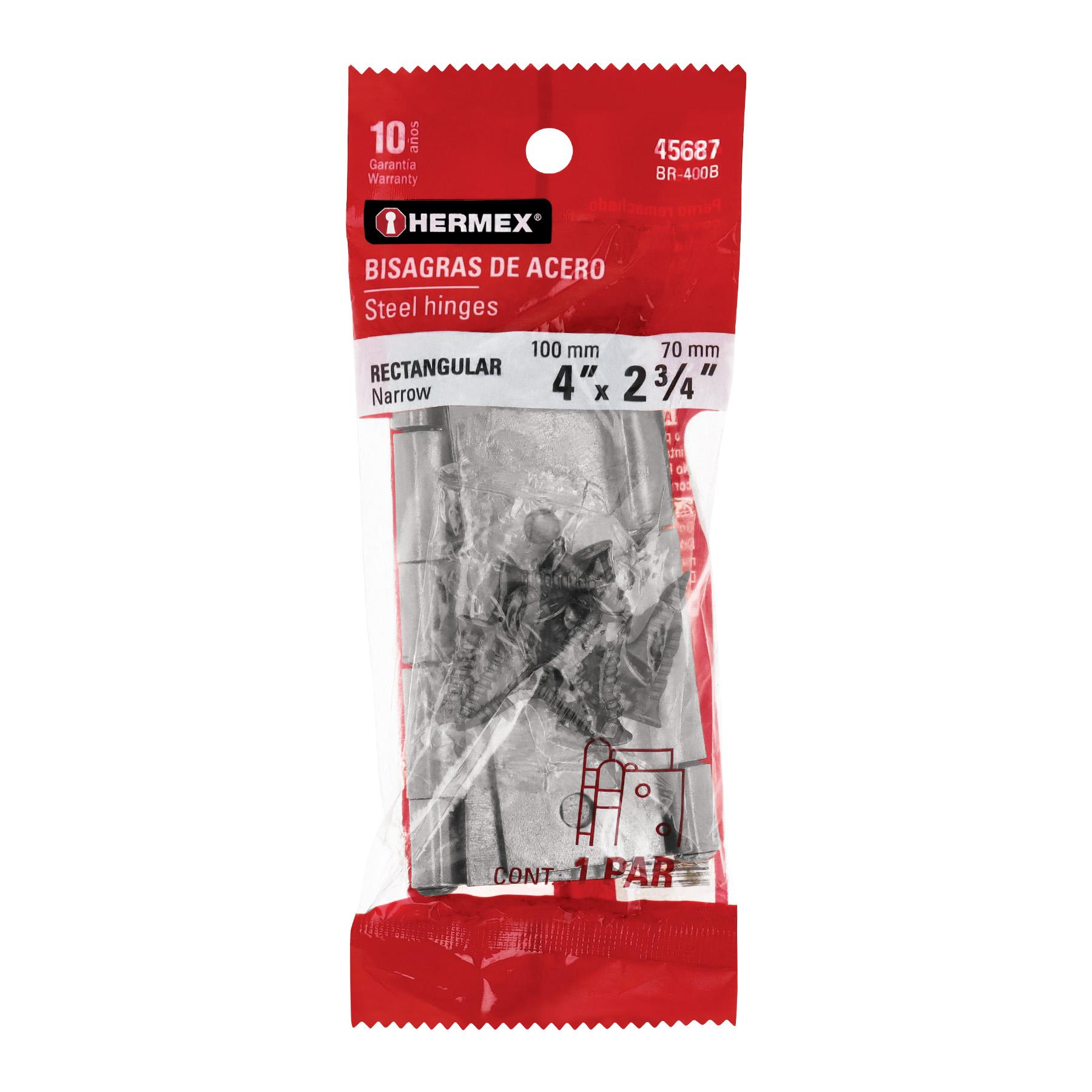 "PAR DE BISAGRAS RECTANGULARES DE ACERO 4"", PULIDO"