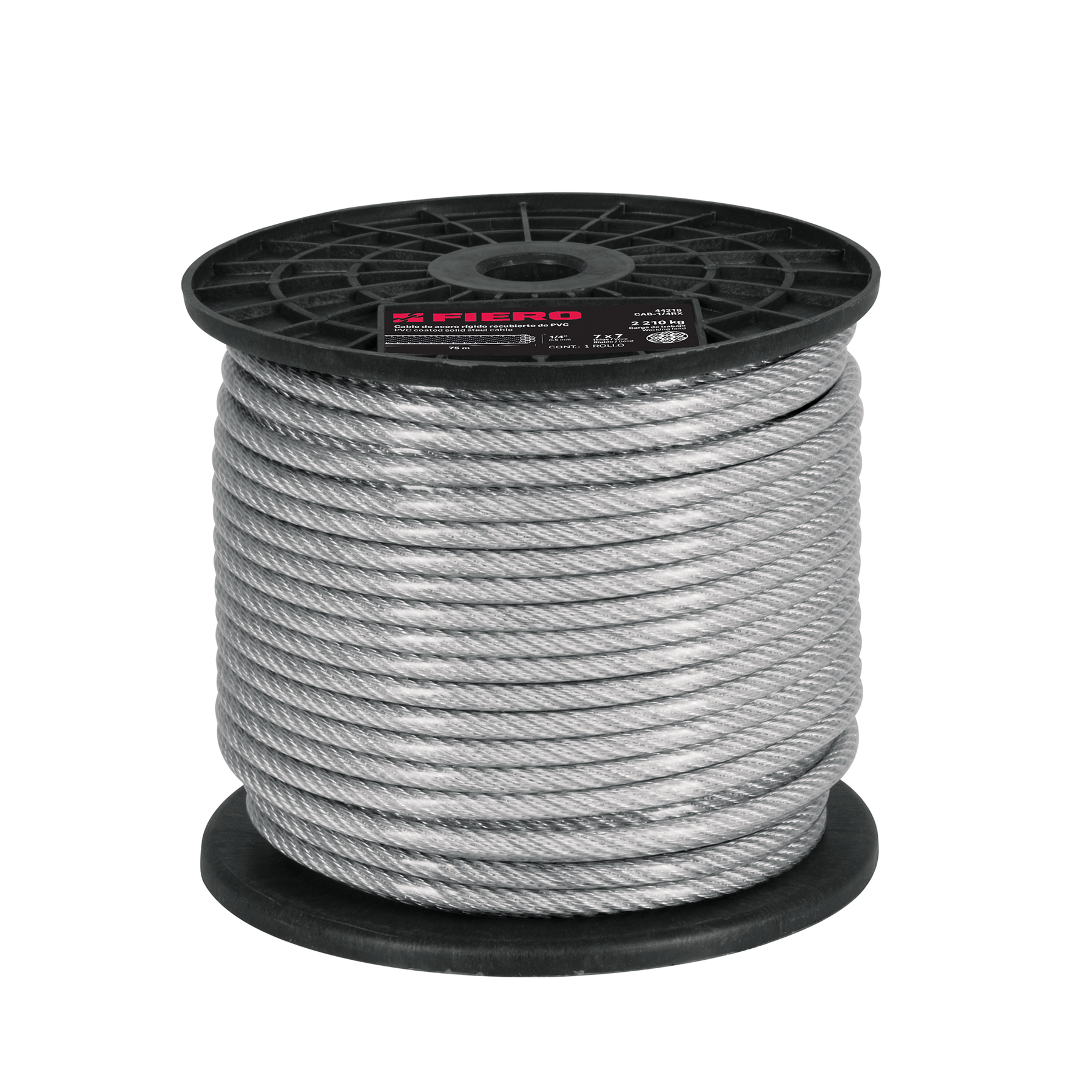 METRO DE CABLE RÍGIDO 1/16' ACERO 7X7 RECUBIERTO PVC, 75 M