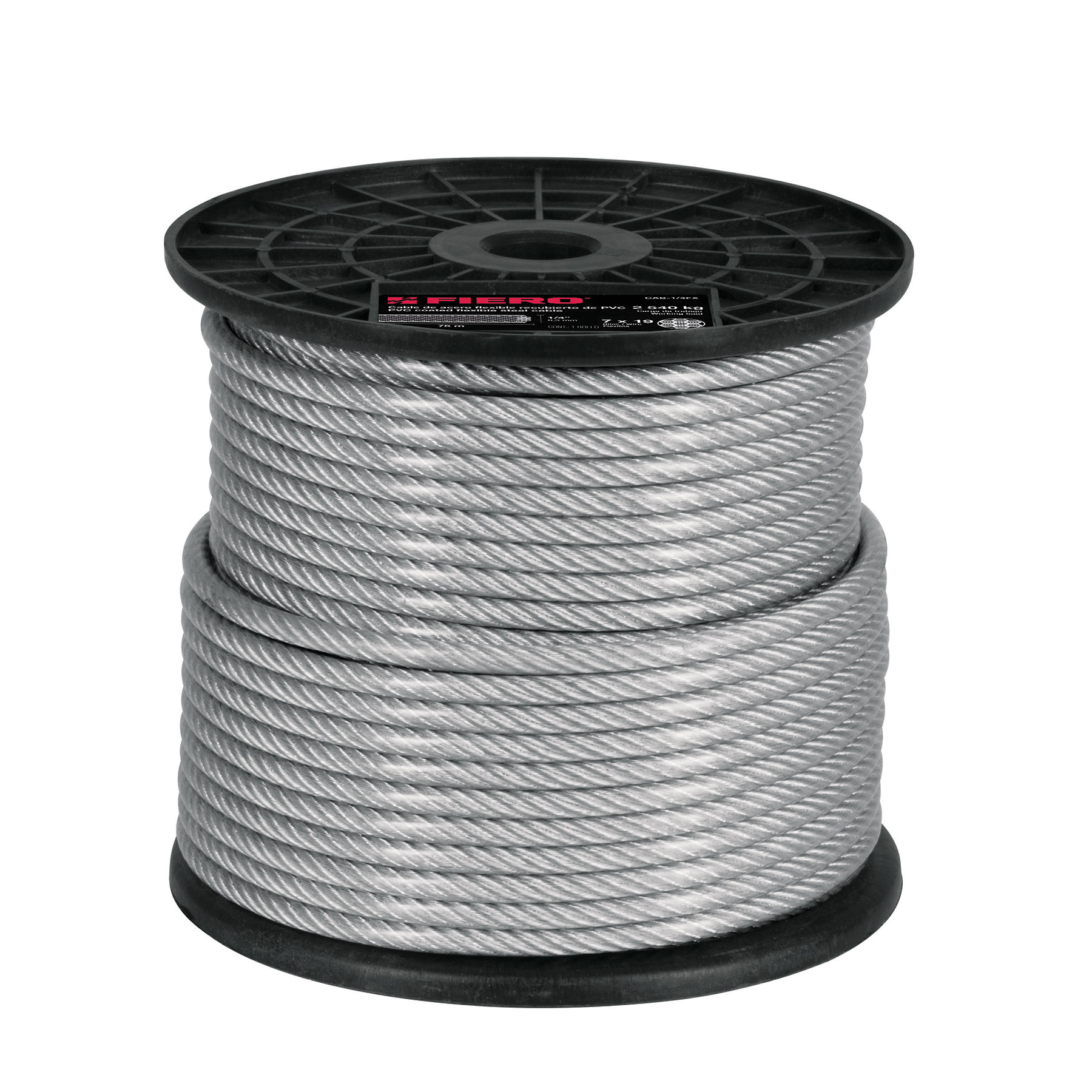 METRO CABLE FLEXIBLE 1/4' ACERO 7X19 RECUBIERTO PVC, 75 M