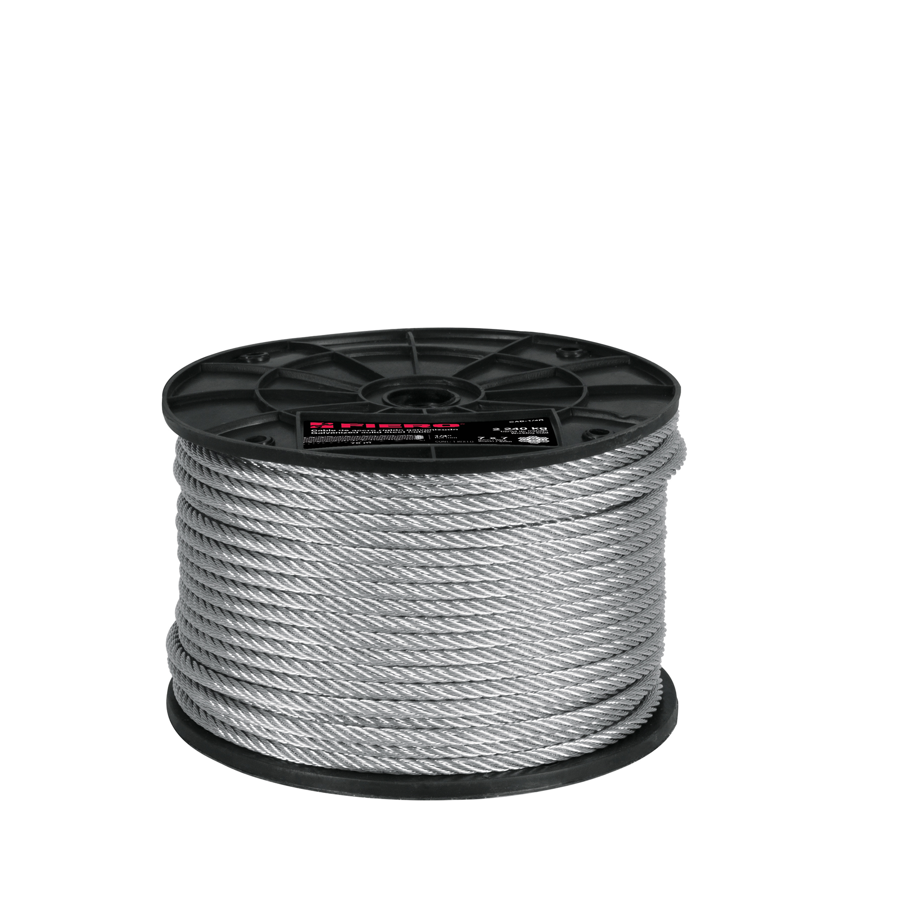 METRO DE CABLE RÍGIDO 1/4' DE ACERO 7X7 HILOS, 75 M, FIERO