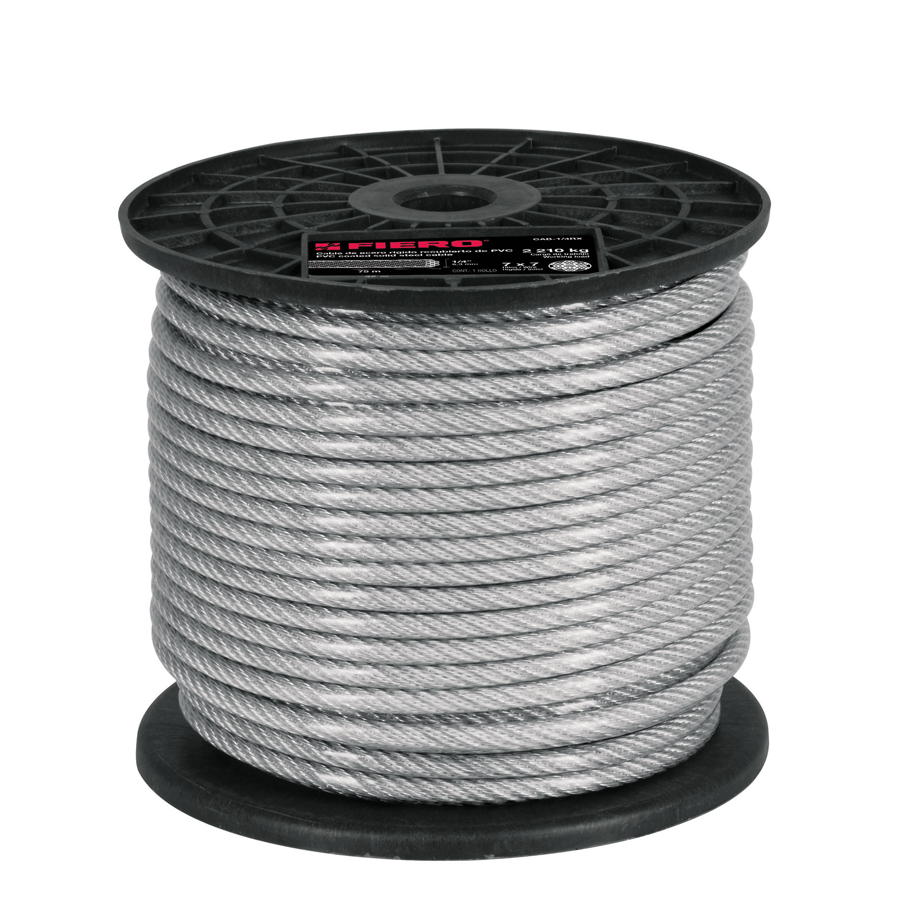 METRO DE CABLE RÍGIDO 1/4' ACERO 7X7 RECUBIERTO PVC, 75 M