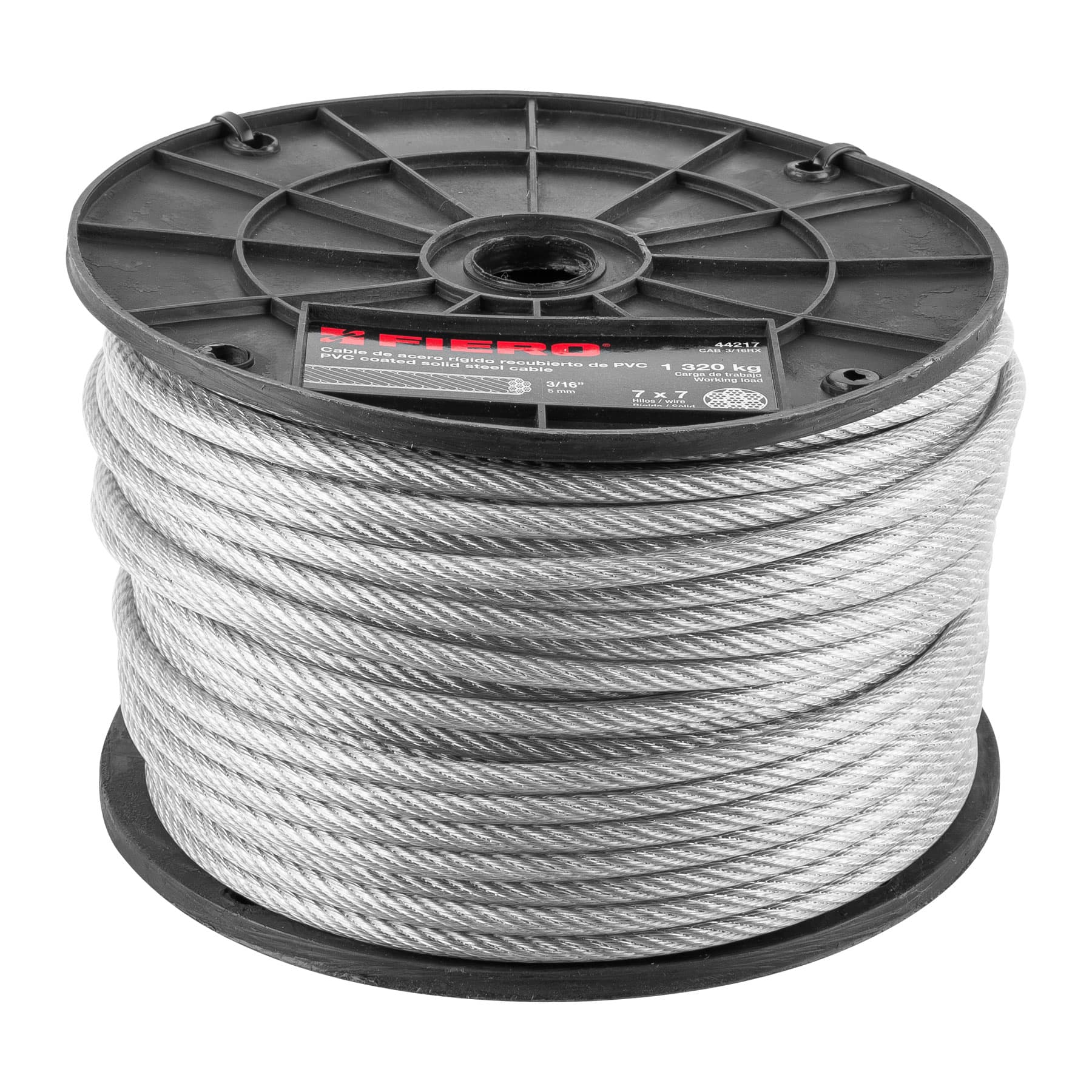 METRO DE CABLE RÍGIDO 3/16' ACERO 7X7 RECUBIERTO PVC, 75 M