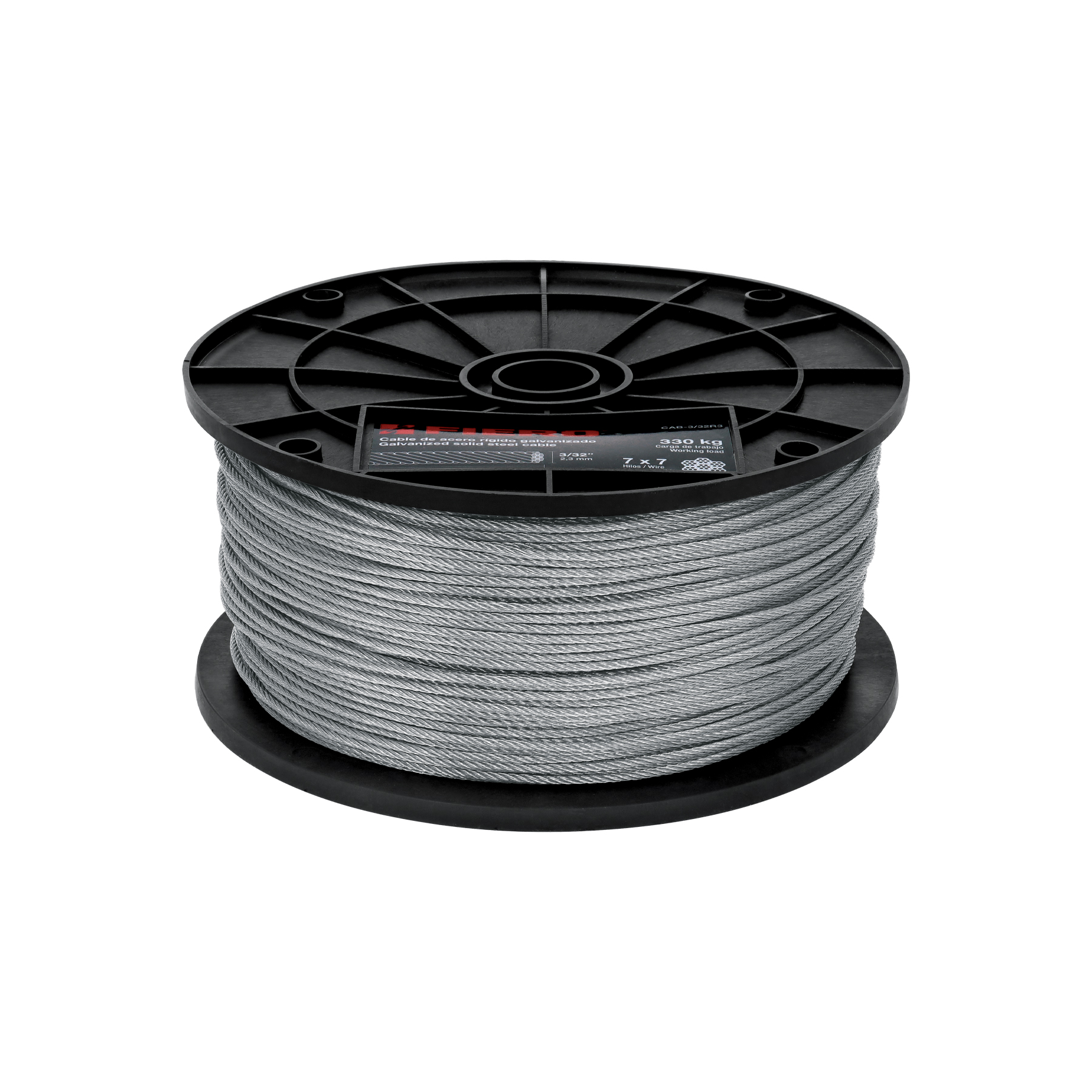 METRO DE CABLE RÍGIDO 3/32' DE ACERO 7X7 HILOS, 300 M, FIERO
