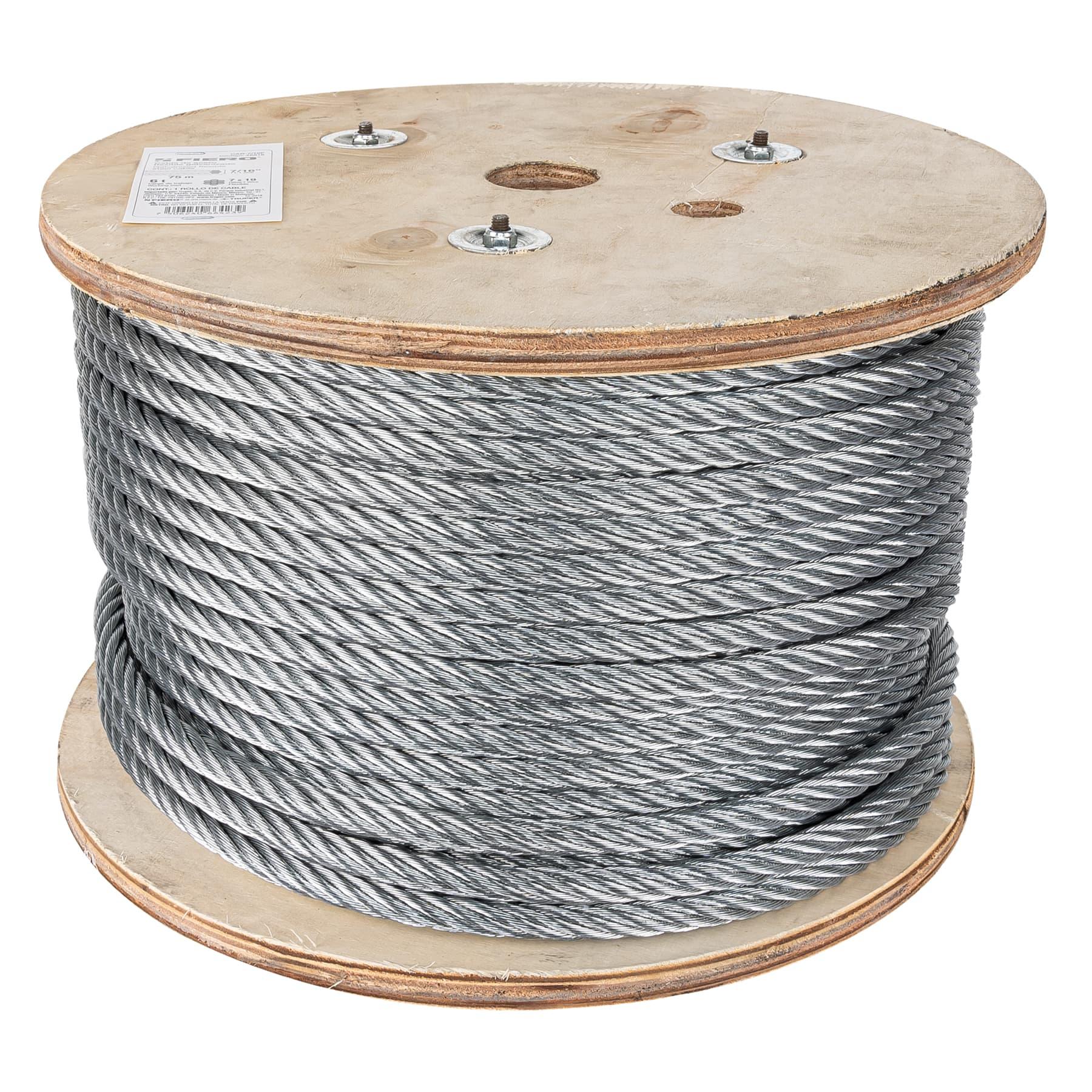 METRO DE CABLE FLEXIBLE 7/16' DE ACERO 7X19 HILOS, 75 M