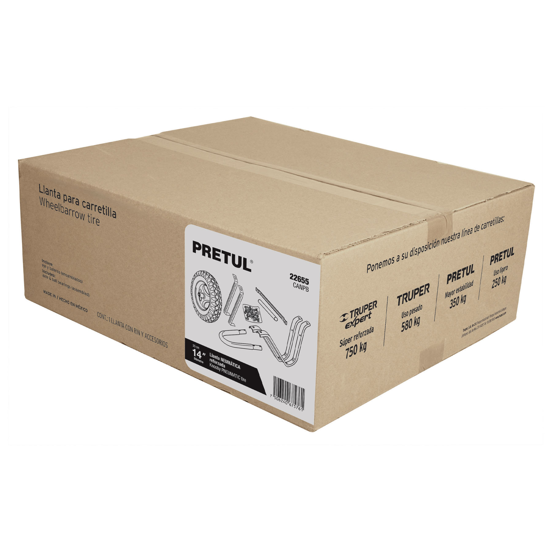 CAJA C/LLANTA NEUMÁTICA Y ACC. Y P/CARRETILLA GRIS PRETUL