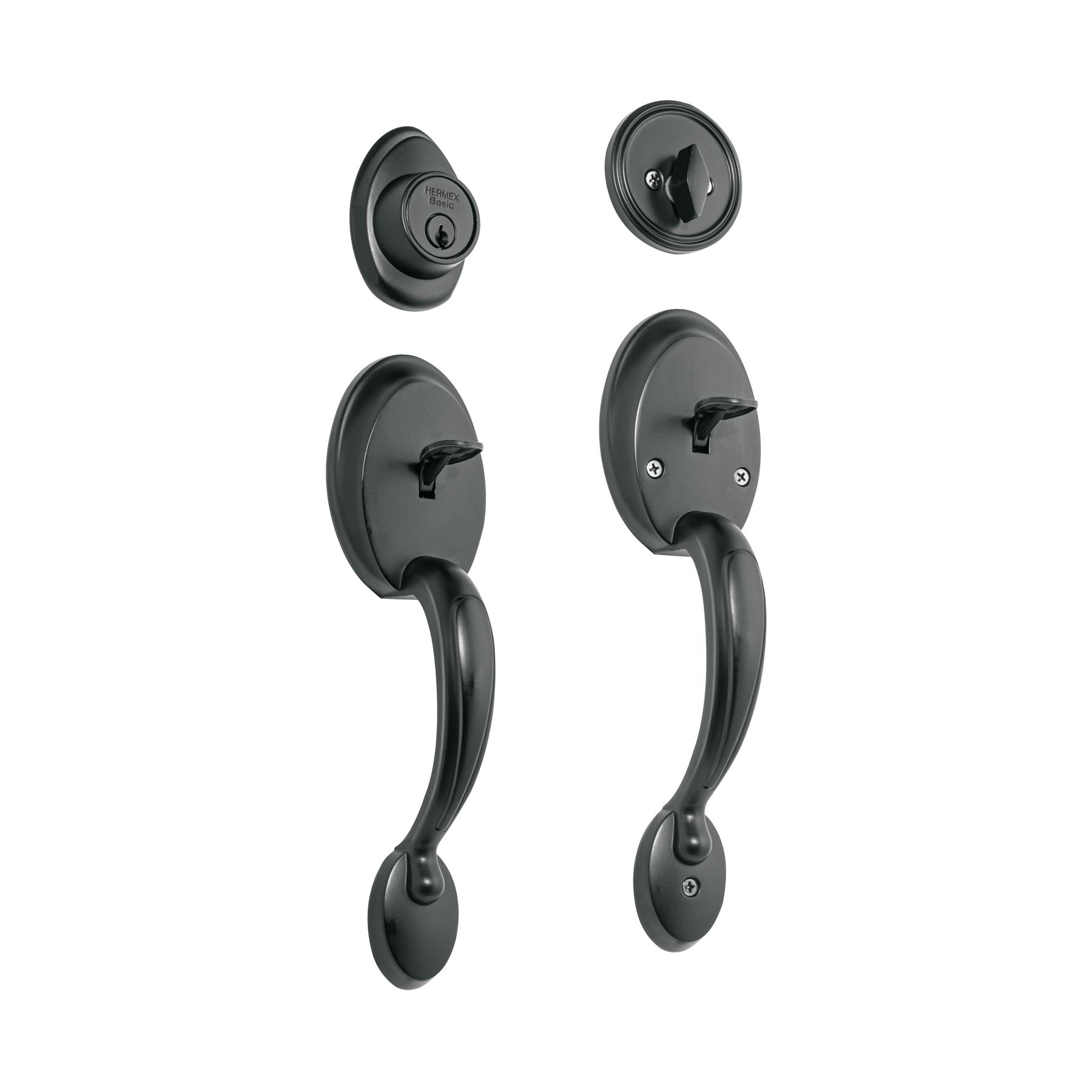 CERRADURA CON DOBLE JALADERA Y PERILLA, ACABADO NEGRO