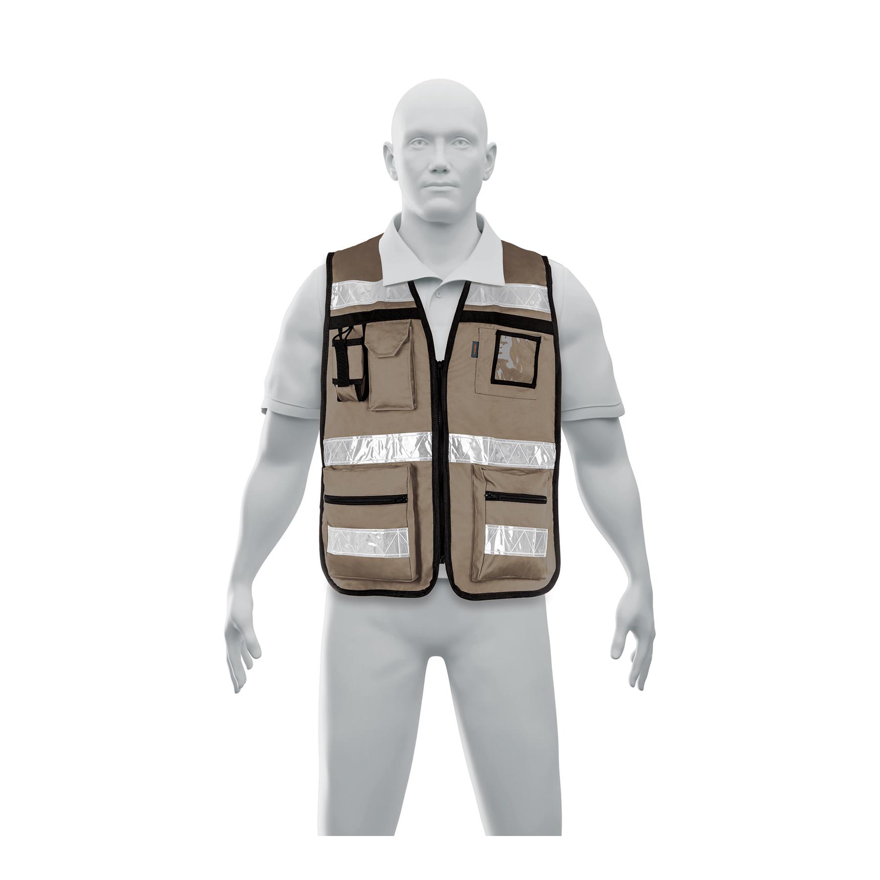 CHALECO BRIGADISTA CON CINTAS REFLEJANTES, COLOR BEIGE