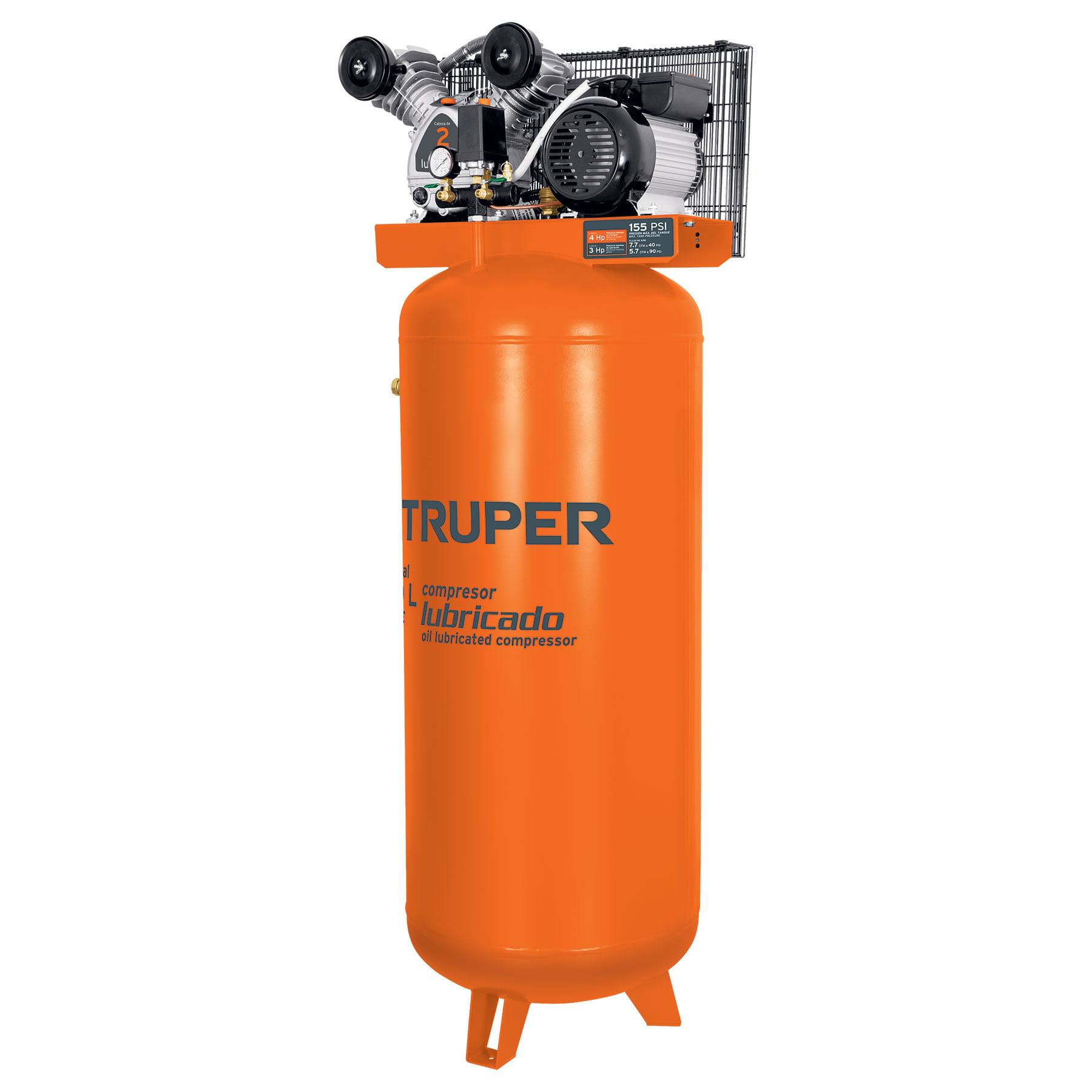 COMPRESOR LUBRICADO DE BANDA, VERTICAL 240L, 4HP 220V TRUPER