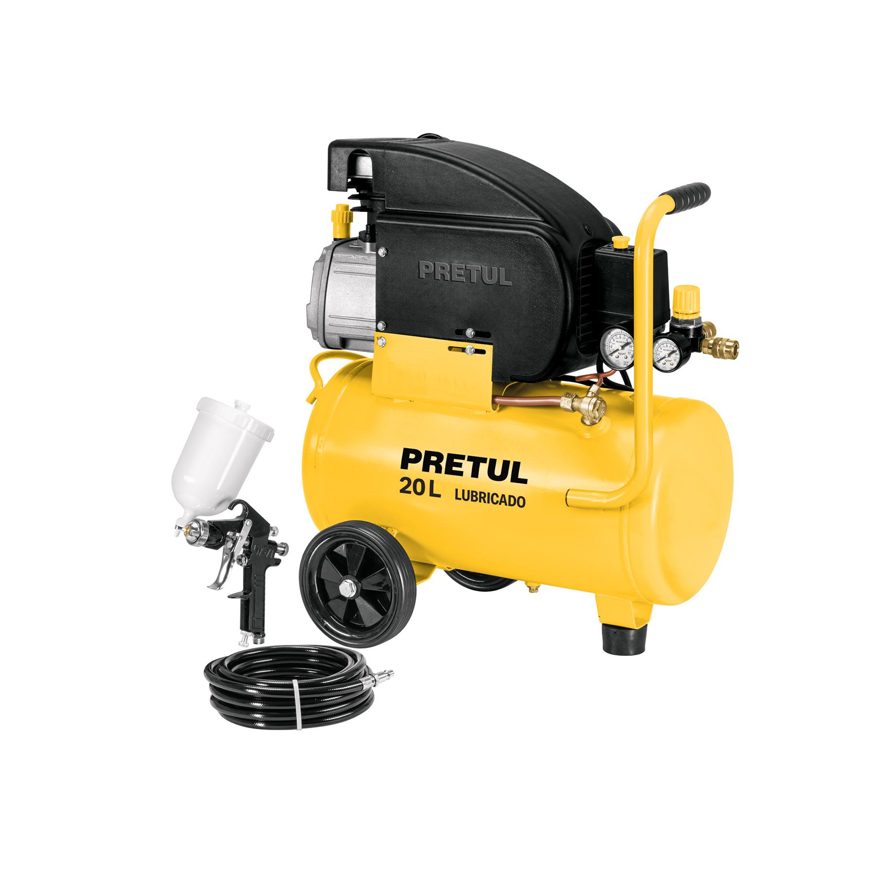 KIT COMPRESOR 20L, PISTOLA GRAVEDAD LVMP Y MANGUERA,PRETUL