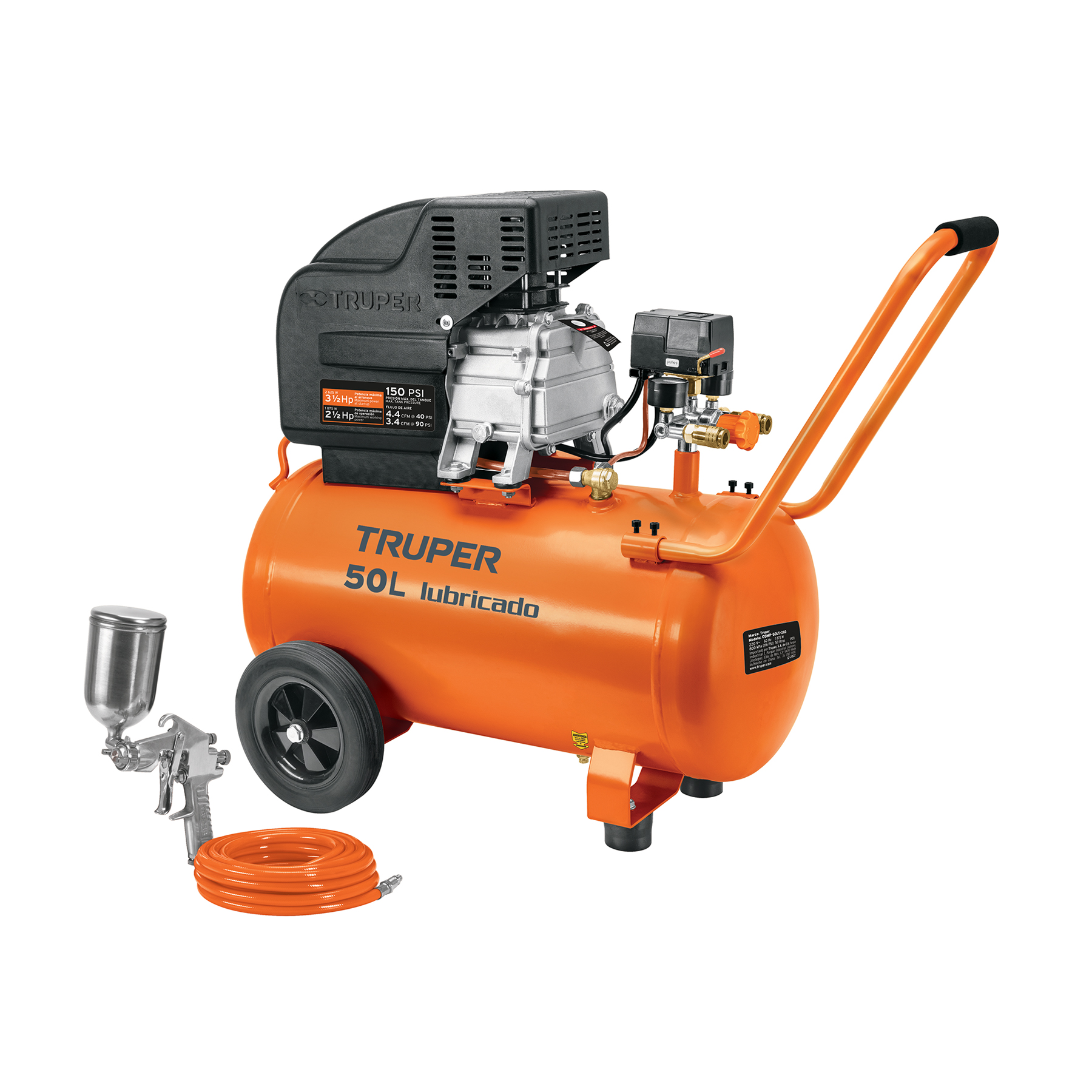 KIT, COMPRESOR 50 L, 3-1/2 HP, MANGUERA DE PVC Y PISTOLA