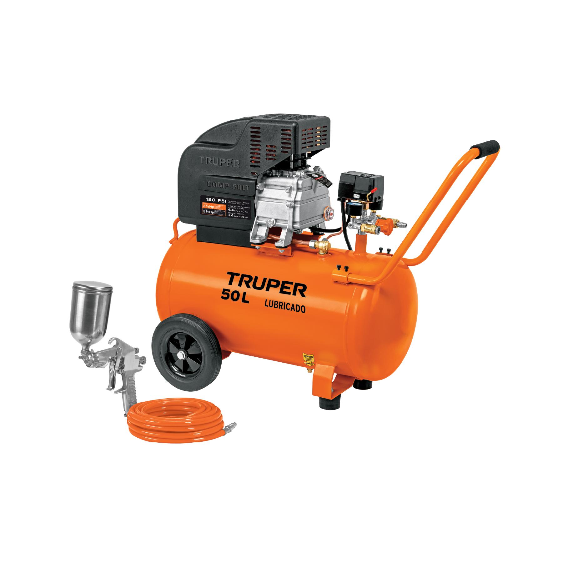 KIT, COMPRESOR 50 L, 3-1/2 HP, MANGUERA DE PVC Y PISTOLA