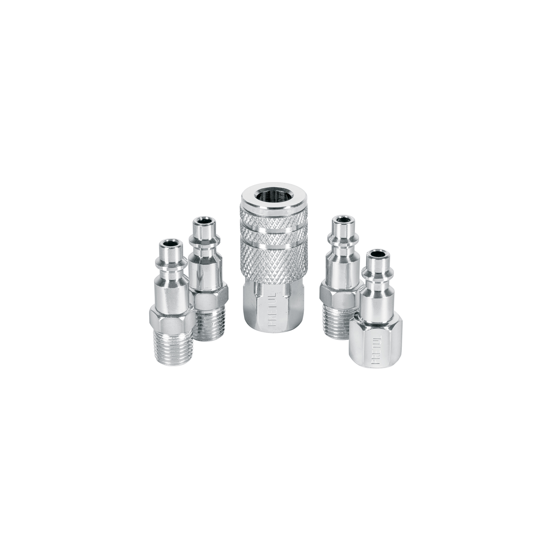 JUEGO DE 4 CONECTORES Y 1 COPLE PARA COMPRESOR, PRETUL