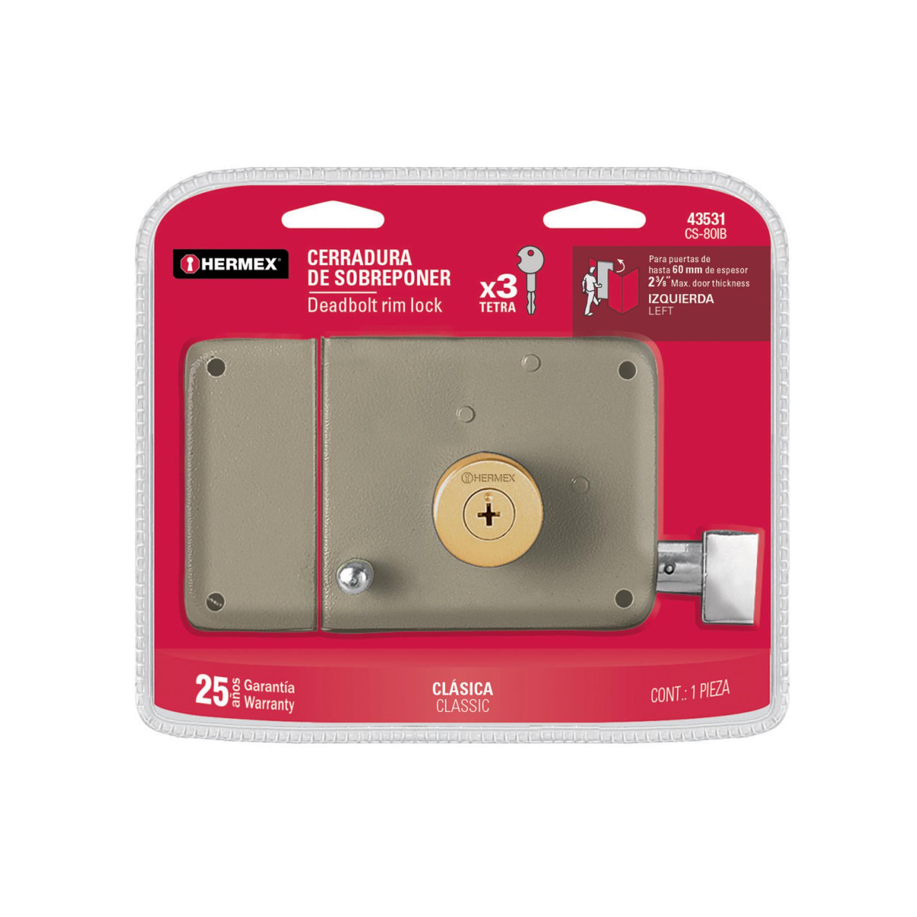 CERRADURA SOBREPONER IZQUIERDA CLÁSICA, LLAVE TETRA, BLÍSTER