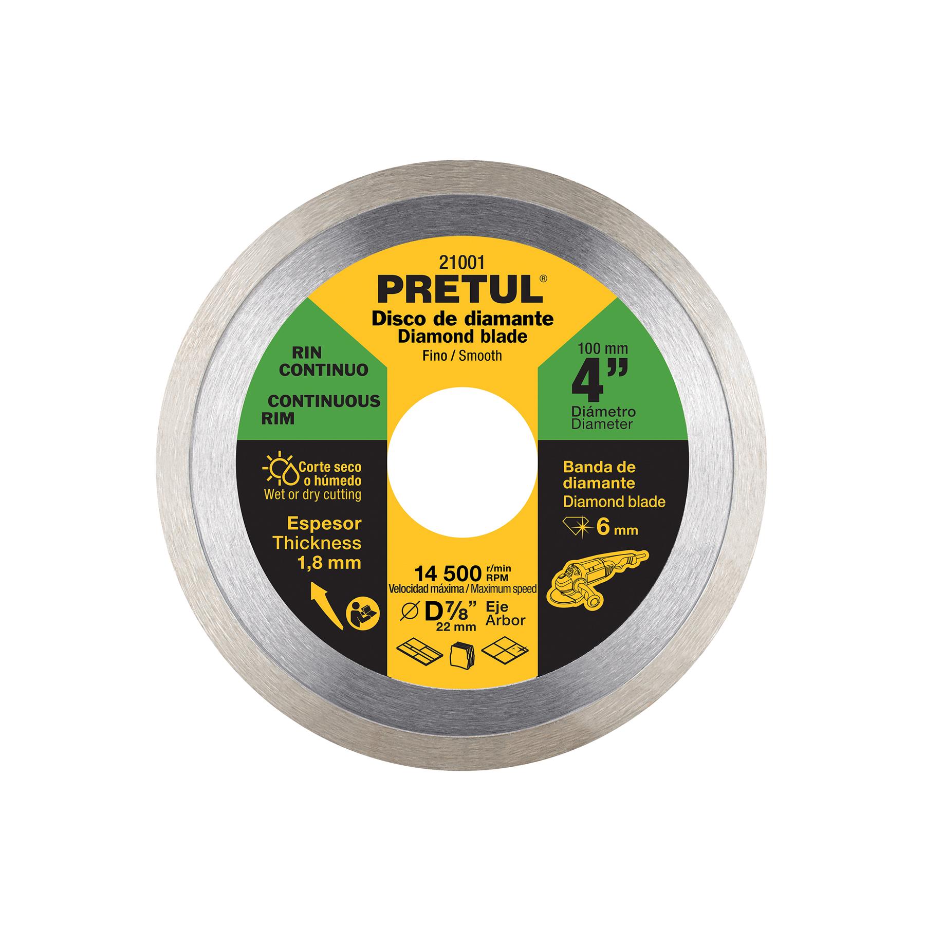 DISCO DE DIAMANTE DE 4' X 1.8 MM RIN CONTINUO, PRETUL