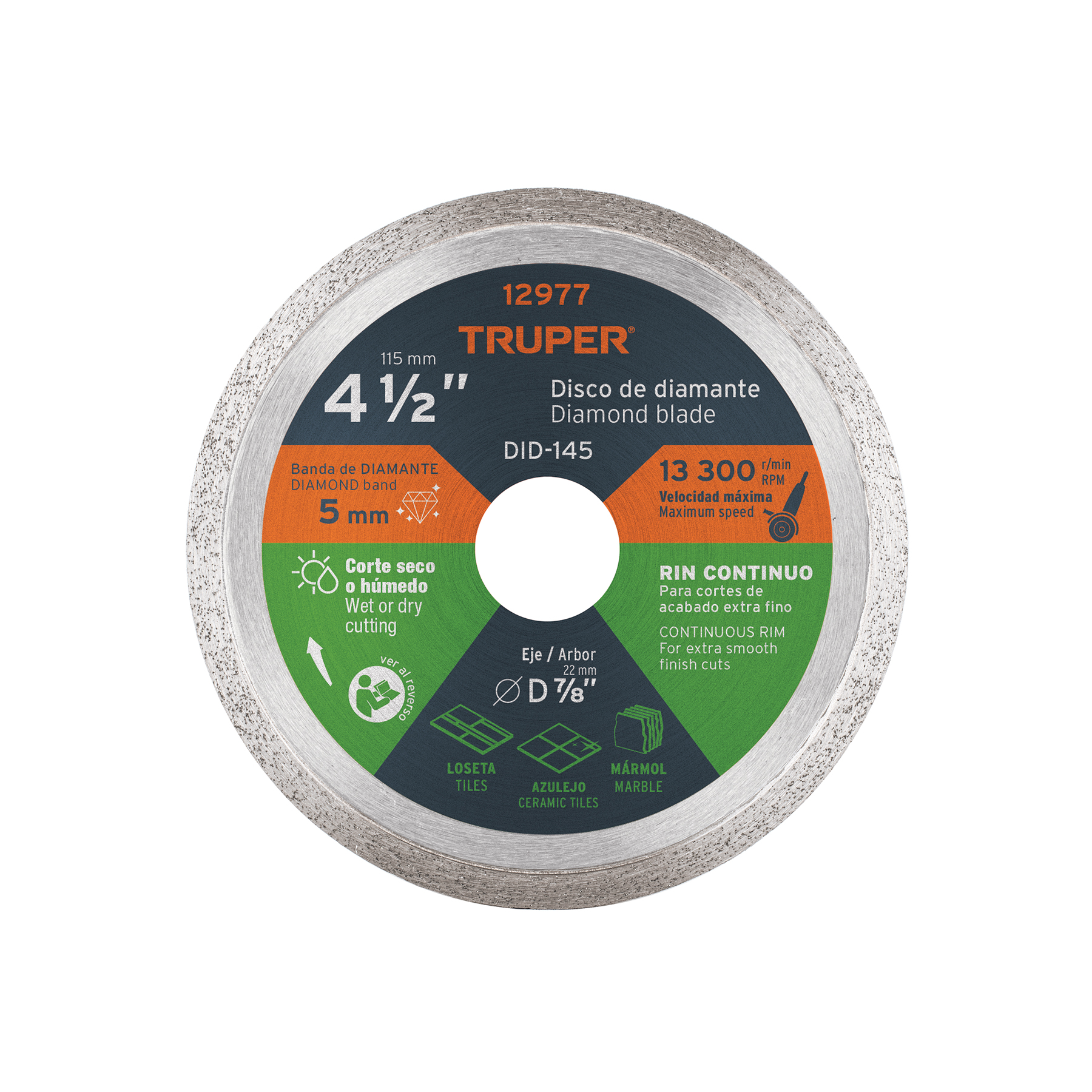 DISCO DE DIAMANTE DE 4-1/2' X 1.6 MM RIN CONTINUO, TRUPER