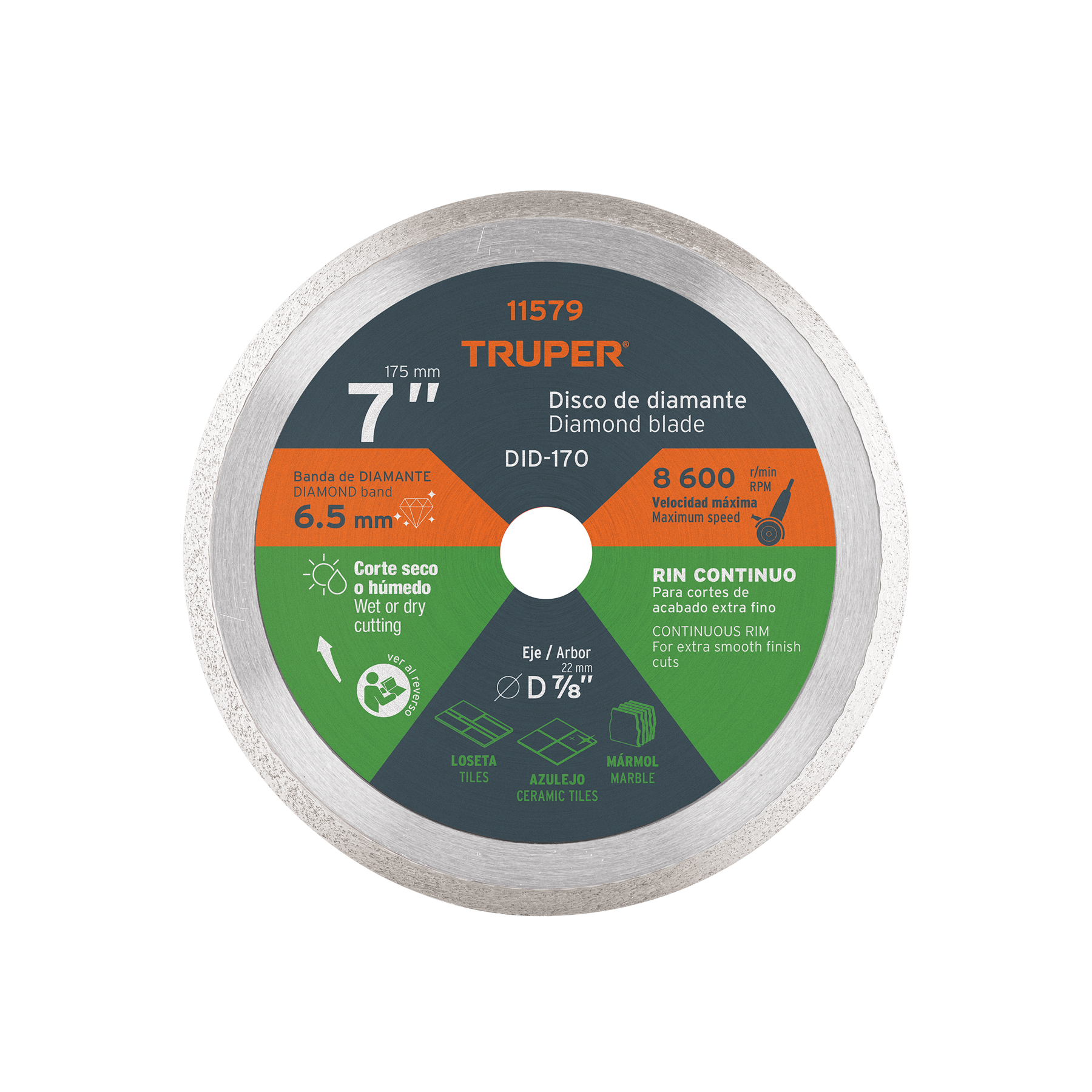DISCO DE DIAMANTE DE 7' X 2.2 MM RIN CONTINUO, TRUPER