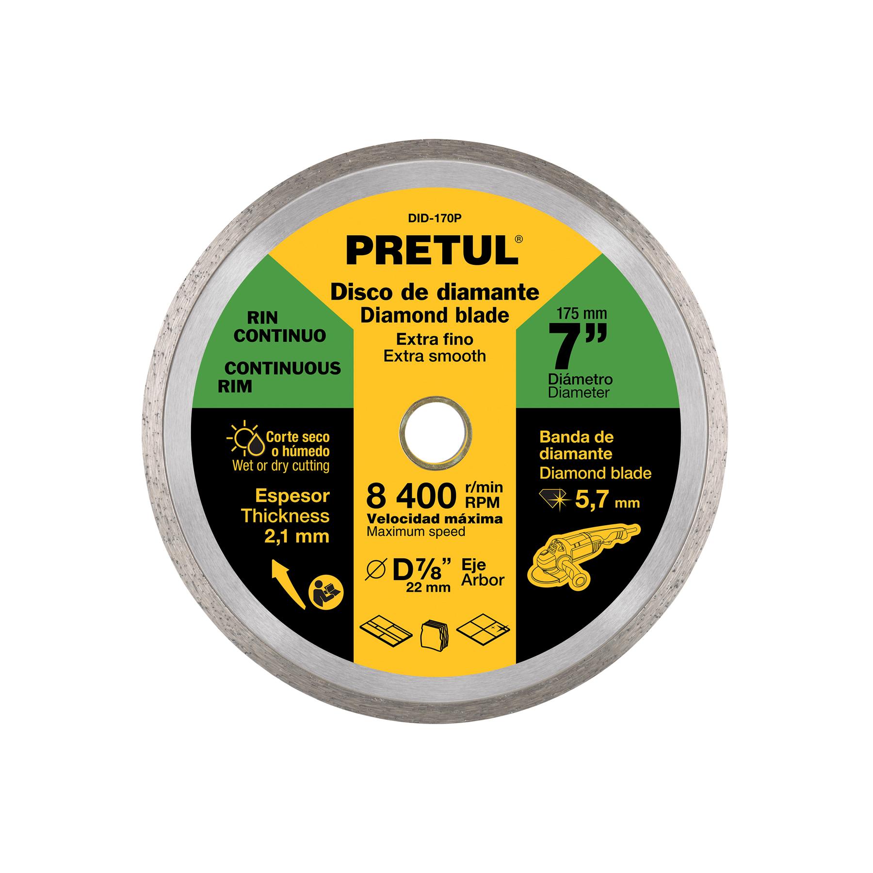 DISCO DE DIAMANTE DE 7' X 2.1 MM RIN CONTINUO, PRETUL
