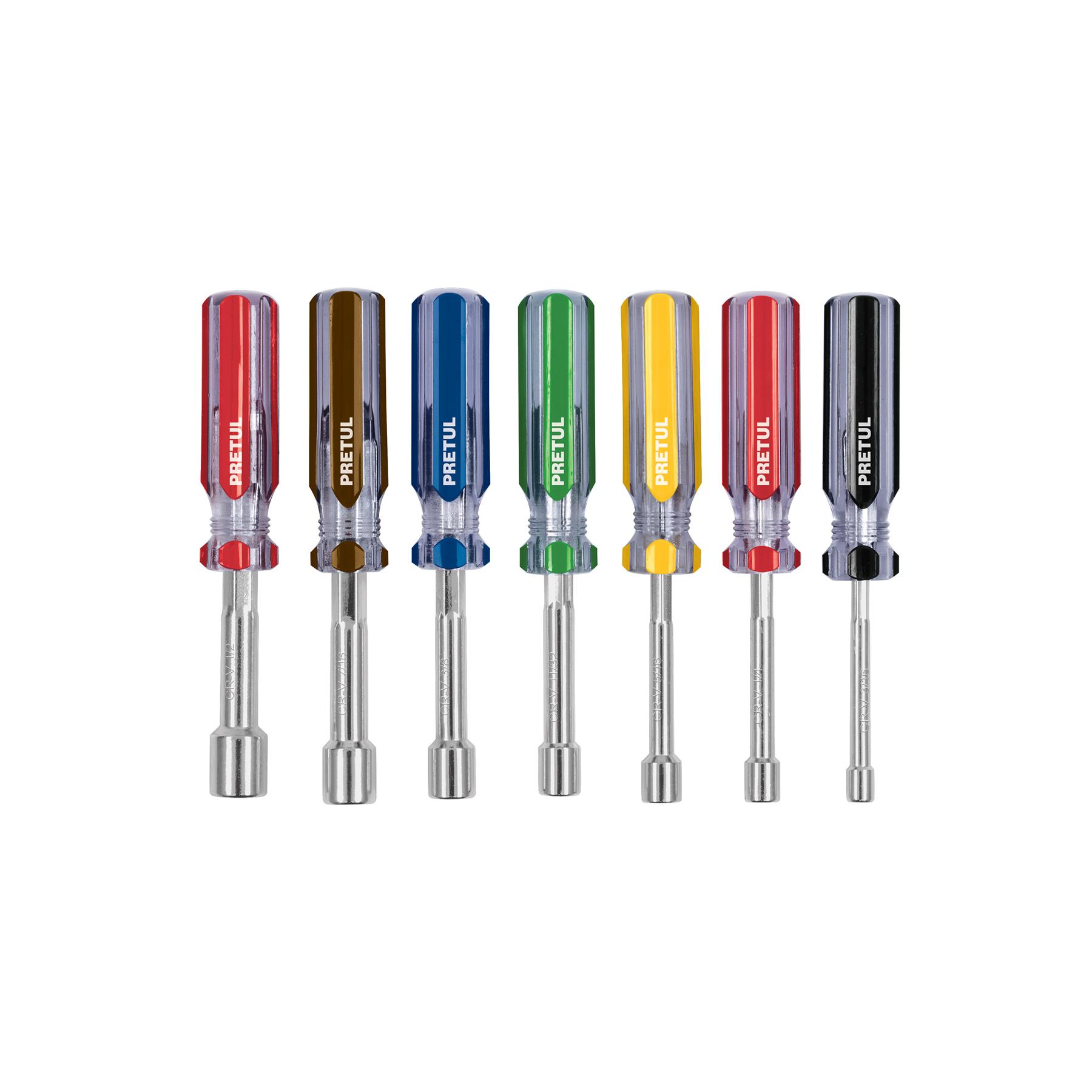 JUEGO DE 7 DESARMADORES DE CAJA MANGO DE PVC, PRETUL