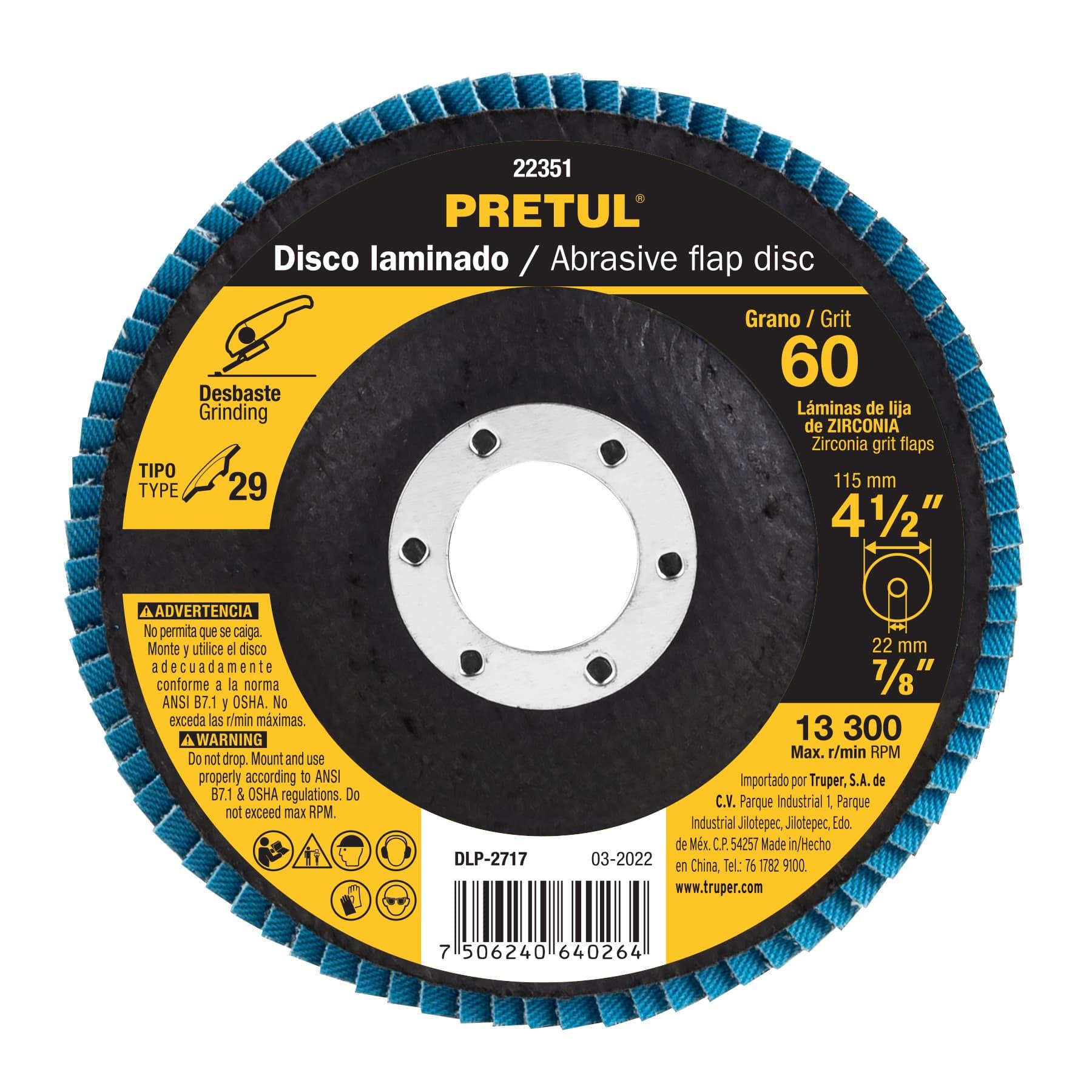 DISCO 4-1/2' LAMINADO GRANO 60 CENTRO 7/8', PRETUL