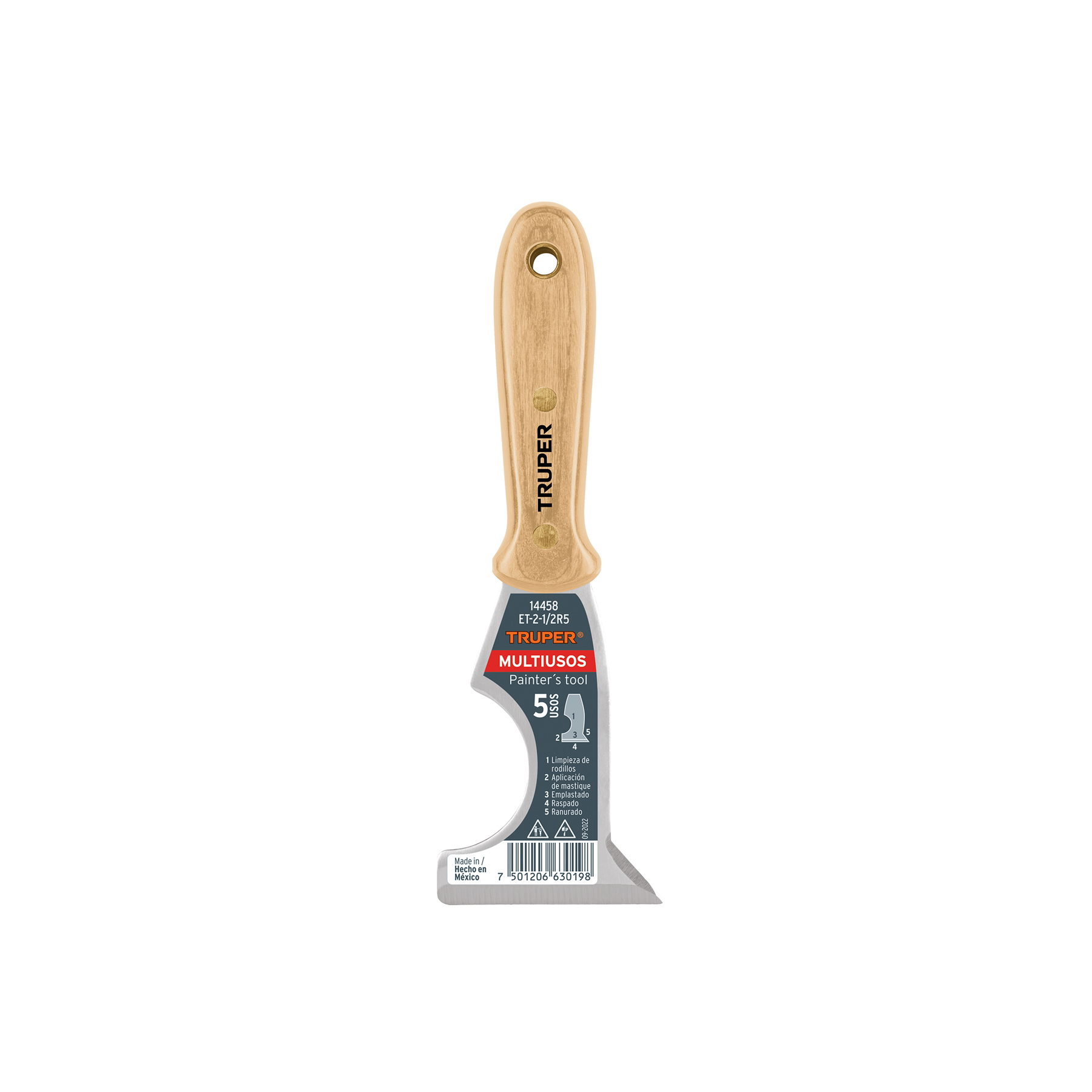 ESPÁTULA 2-1/2' DE 5 USOS CON MANGO DE MADERA, TRUPER