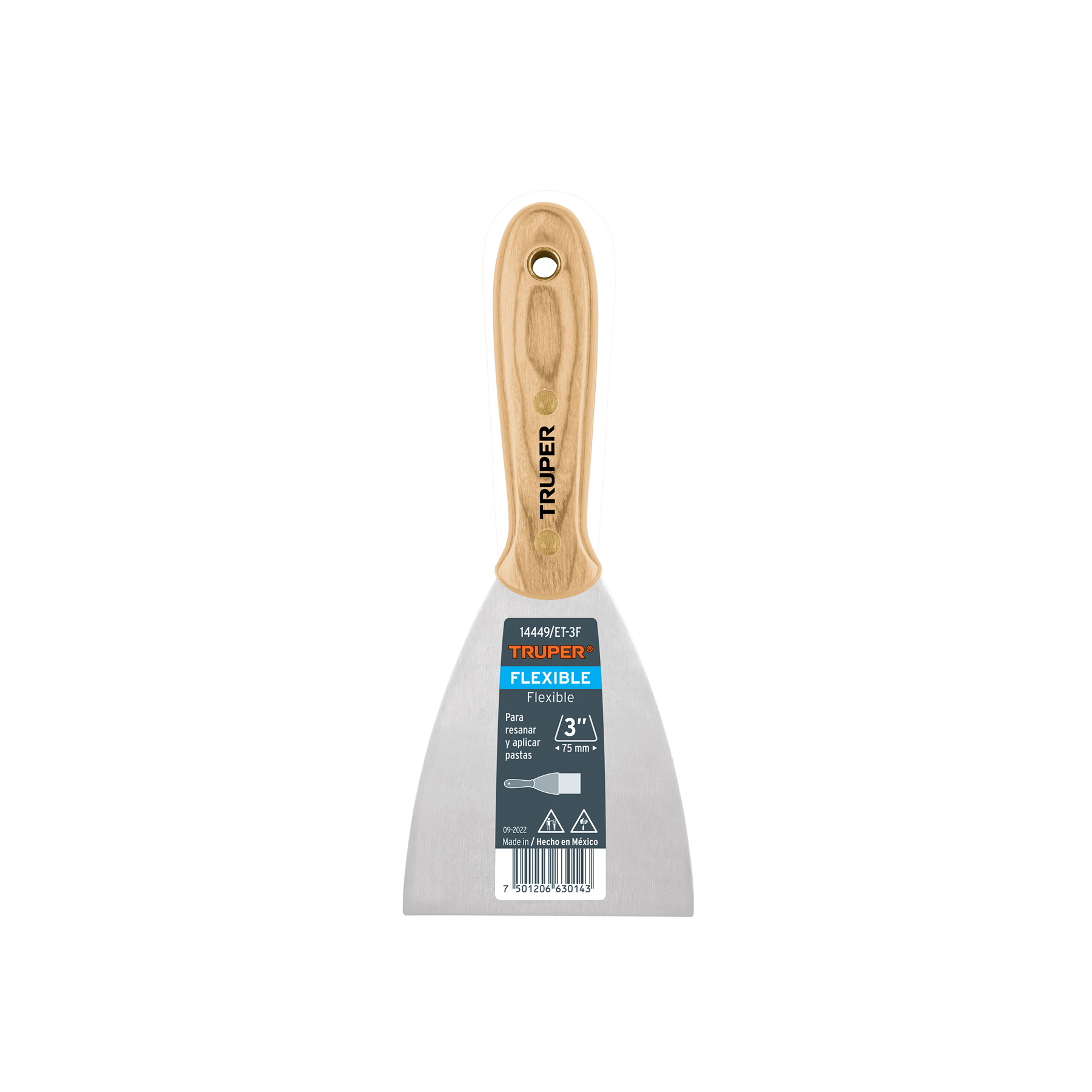 ESPÁTULA FLEXIBLE 3' CON MANGO DE MADERA, TRUPER