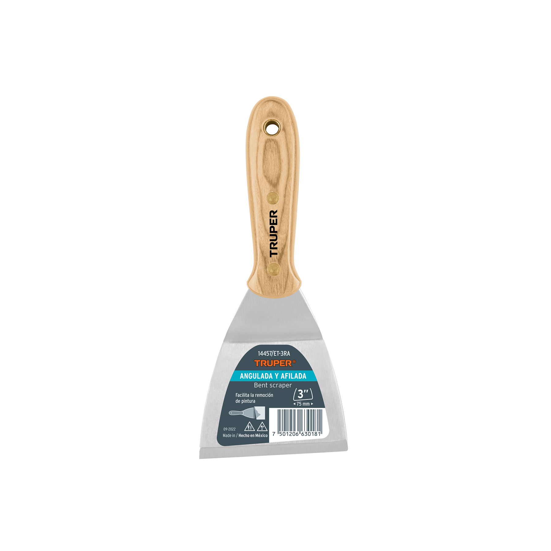 ESPÁTULA AFILADA Y ANGULADA 3' CON MANGO DE MADERA, TRUPER