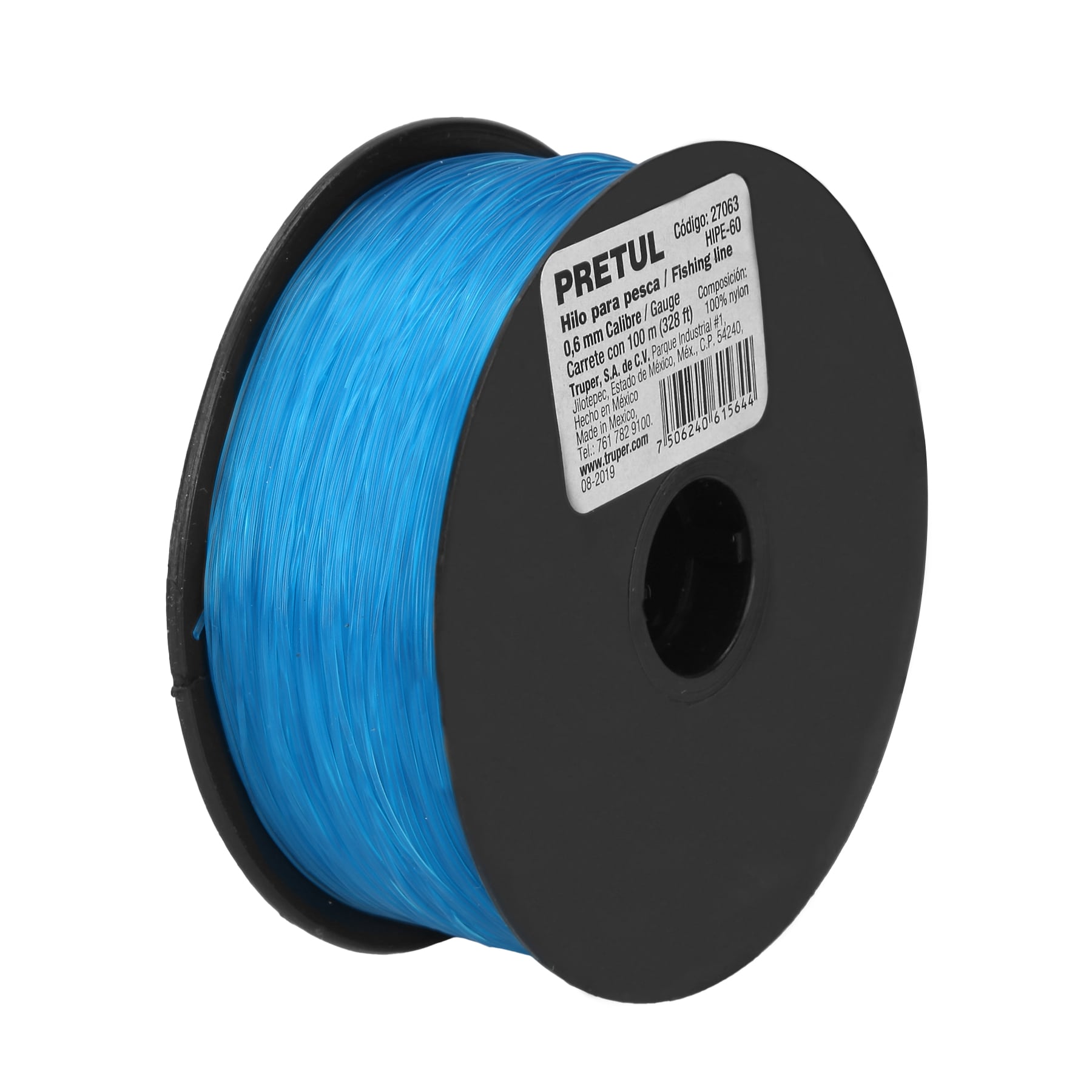 CARRETE CON 100 M DE HILO PARA PESCA AZUL CALIBRE 0.60 MM