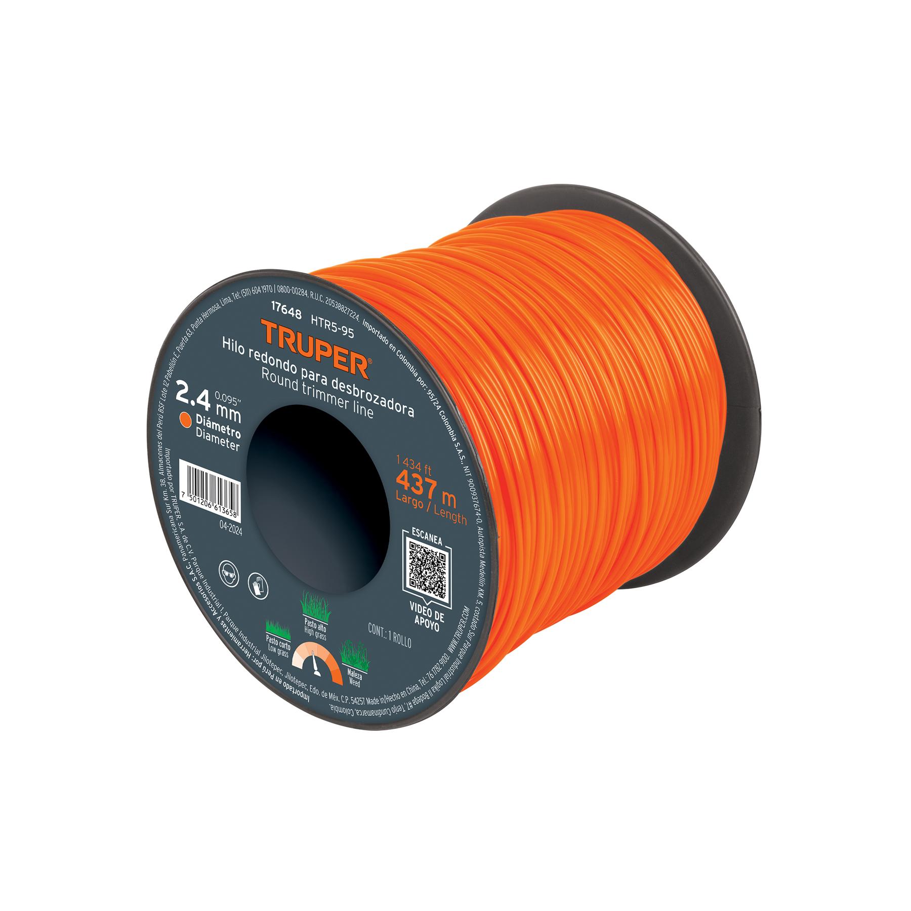 CARRETE DE HILO PARA DESBROZADORA, 2.4 MM X 437 M, TRUPER