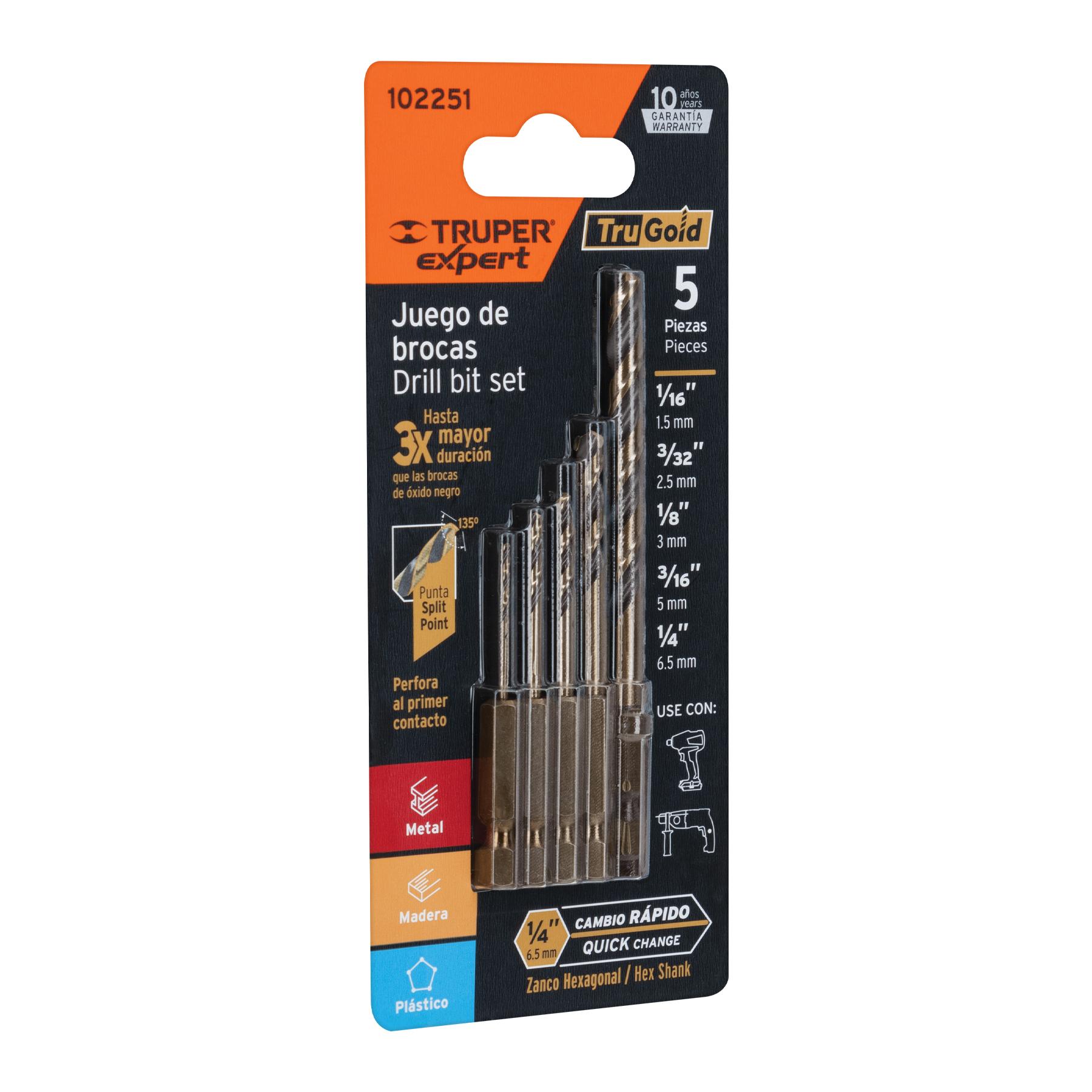 JUEGO DE 5 BROCAS HSS PARA METAL ZANCO CAMBIO RÁPIDO, EXPERT