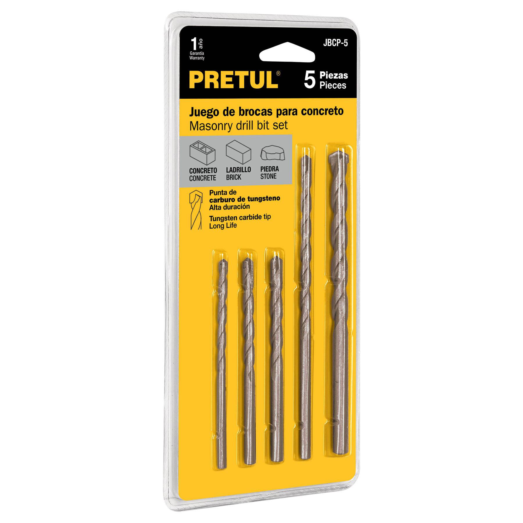 JUEGO DE 5 BROCAS PARA CONCRETO, PRETUL