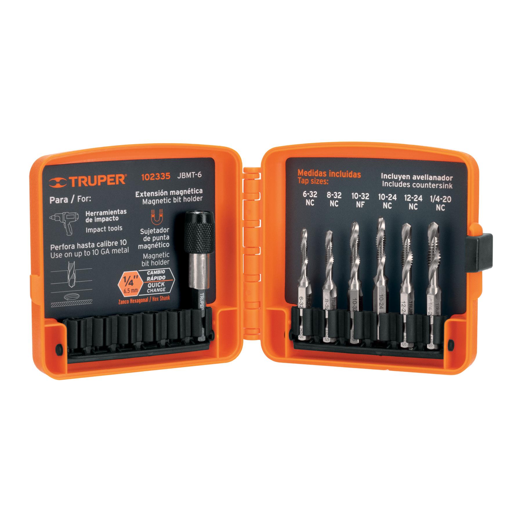 JUEGO DE 6 BROCAS HSS CON MACHUELO PARA METAL, TRUPER