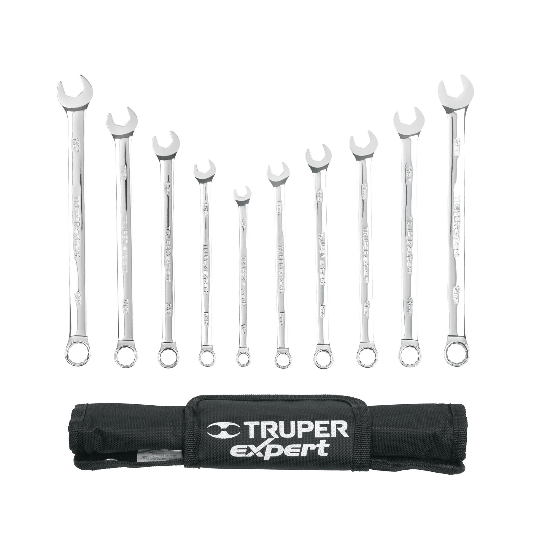 JUEGO DE 10 LLAVES COMBINADAS STD Y MM PULIDAS, EXPERT