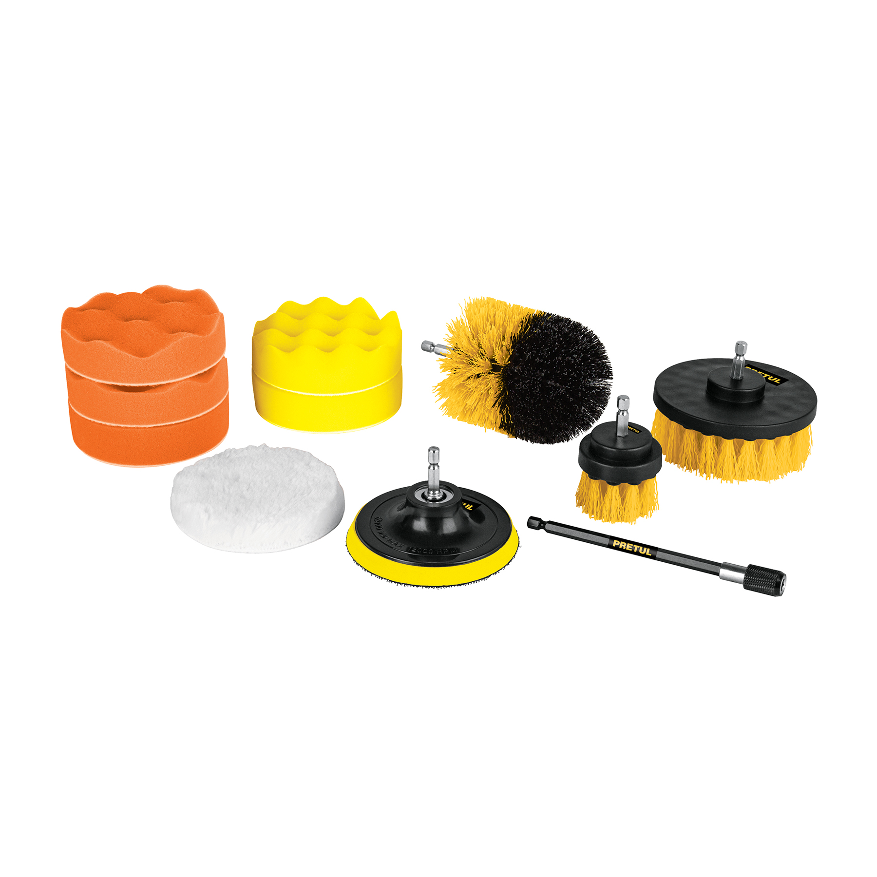 JUEGO 11 ACCESORIOS DE LIMPIEZA Y PULIDO P/TALADRO, PRETUL