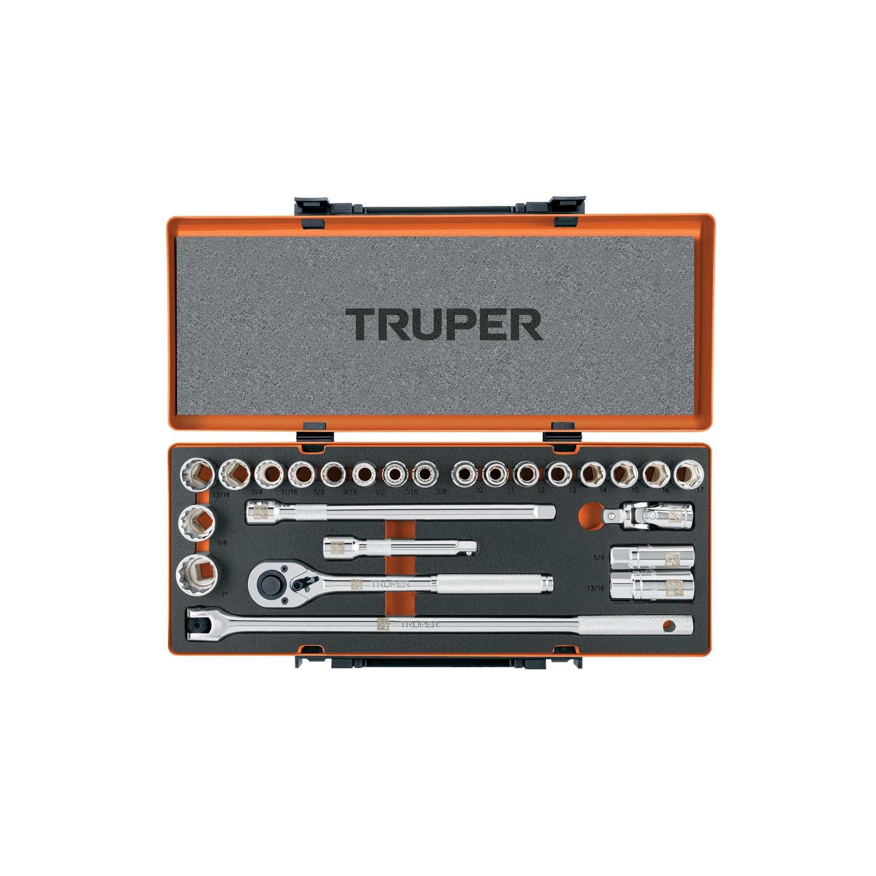 JUEGO DE 25 HERRAMIENTAS CUADRO 1/2' STD Y MM PARA MECÁNICO