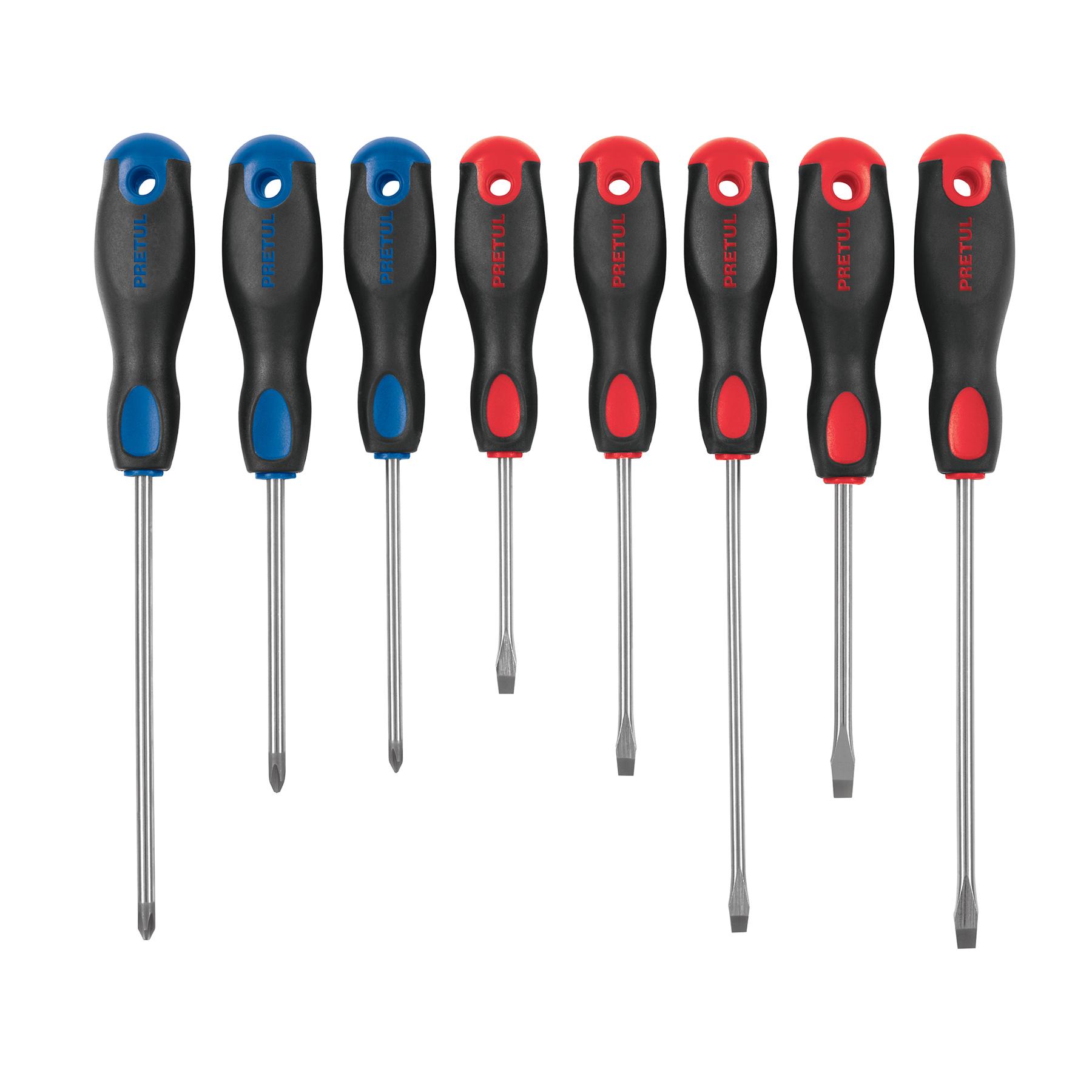 JUEGO DE 8 DESARMADORES MANGO COMFORT GRIP, PRETUL