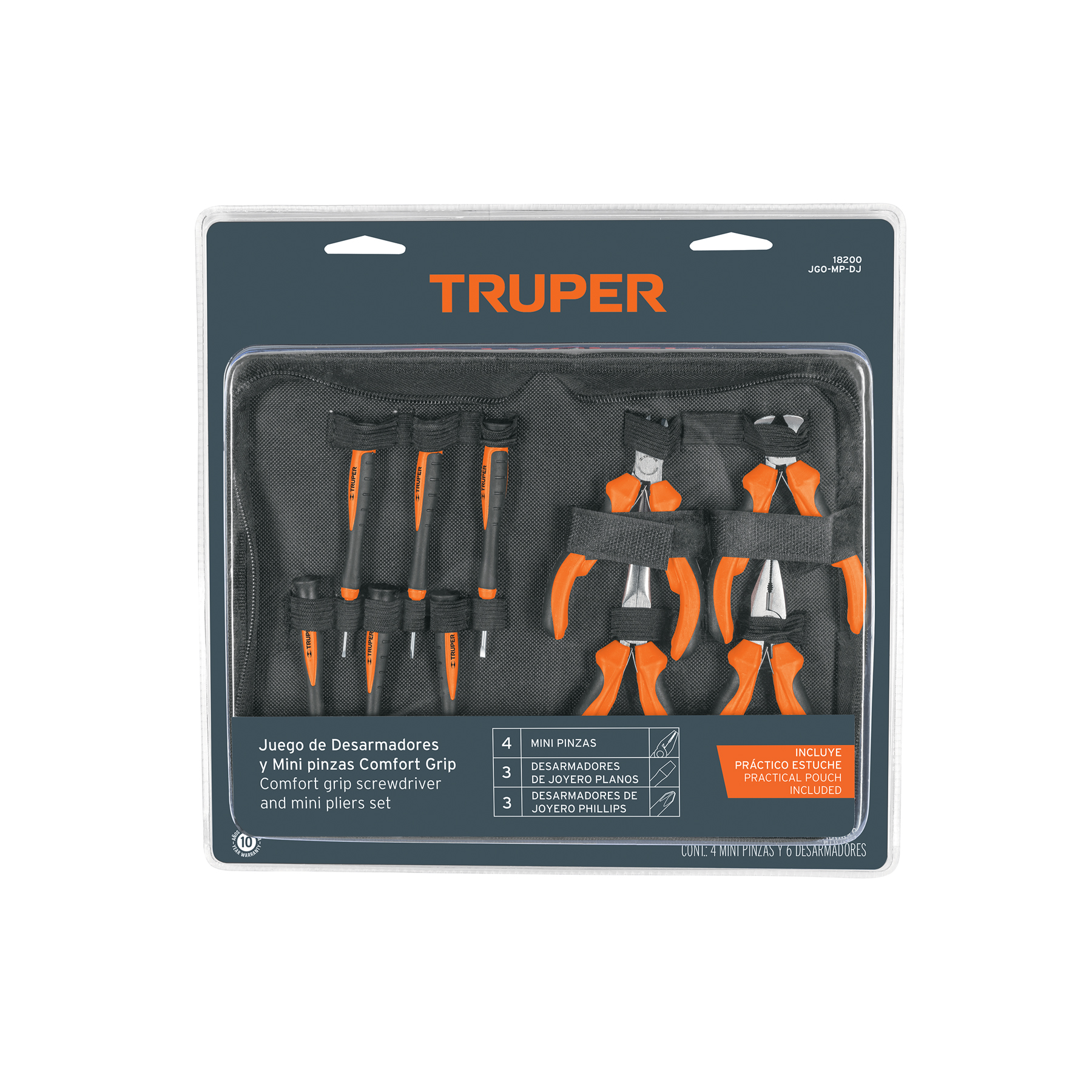 JUEGO 6 DESARMADORES DE JOYERO Y 4 MINI PINZAS COMFORT GRIP
