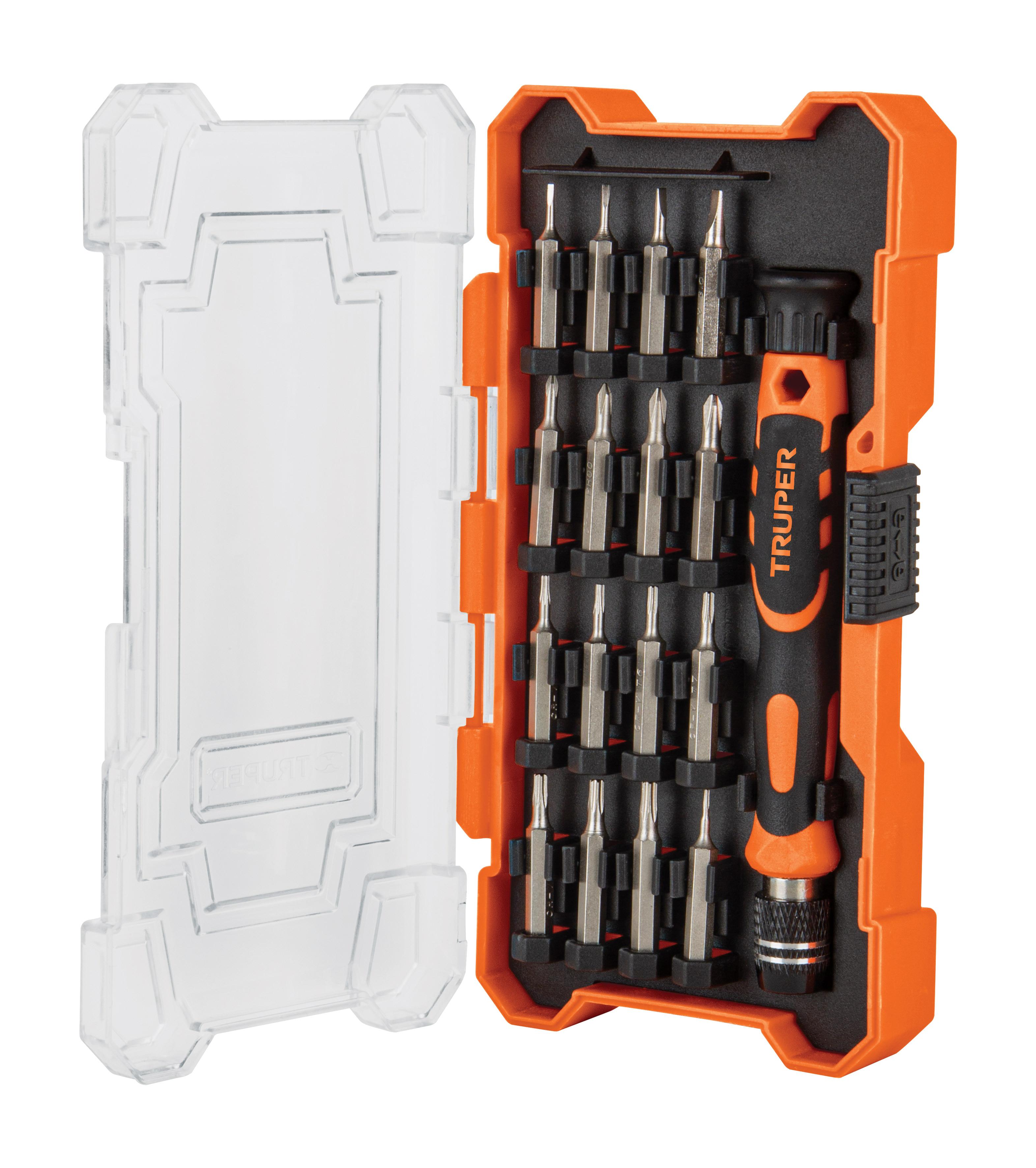 DESARMADOR DE PRECISIÓN CON 16 PUNTAS INTERCAMBIABLES