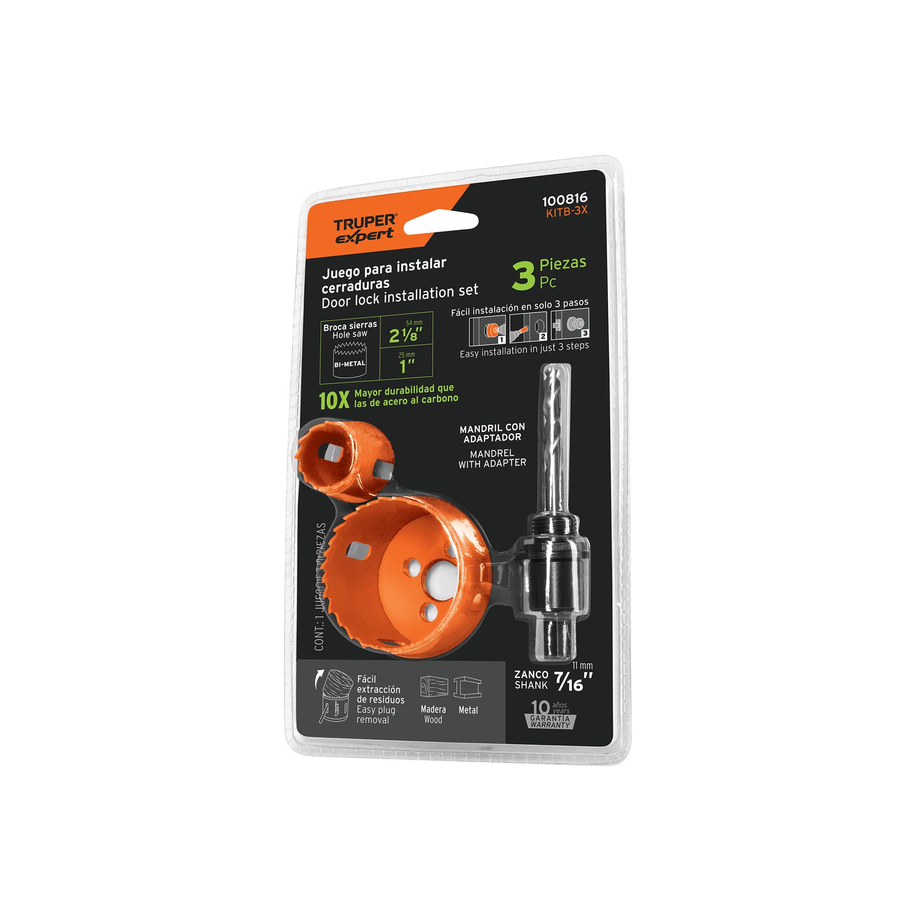 JUEGO DE 3 PIEZAS PARA INSTALAR CERRADURAS, TRUPER EXPERT