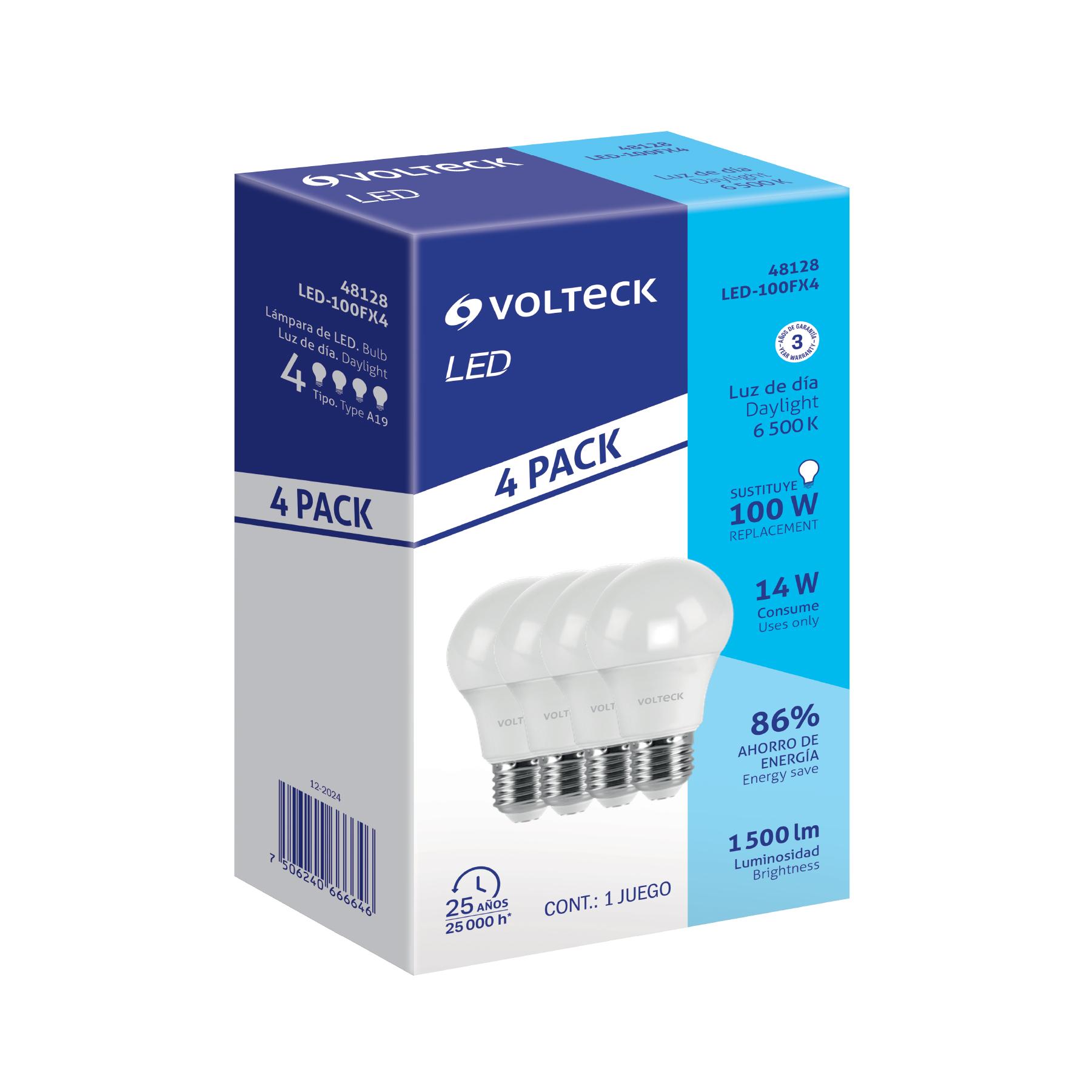 PACK DE 4 LÁMPARAS LED A19 14 W (EQUIV. 100 W), LUZ DE DÍA